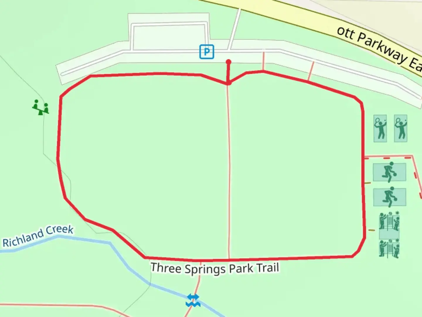 An image depicting the trail Three Springs Park Loop Trail and its surrounding area.