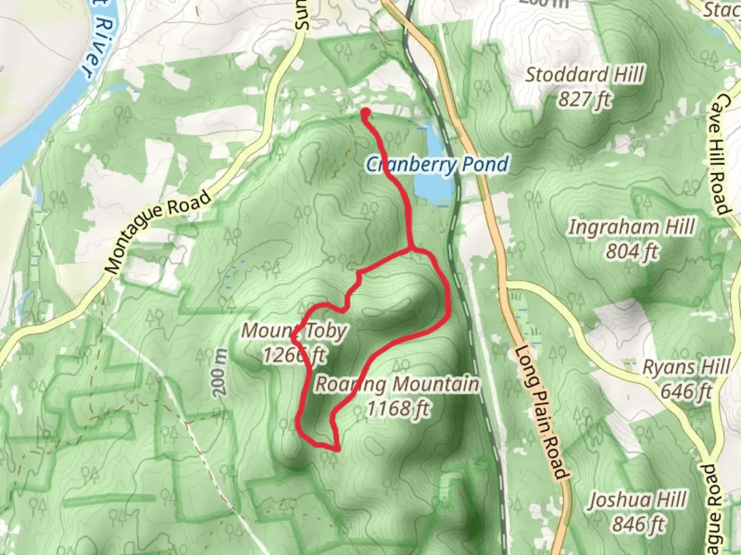 An image depicting the trail Mount Toby and Cranberry Pond Loop and its surrounding area.