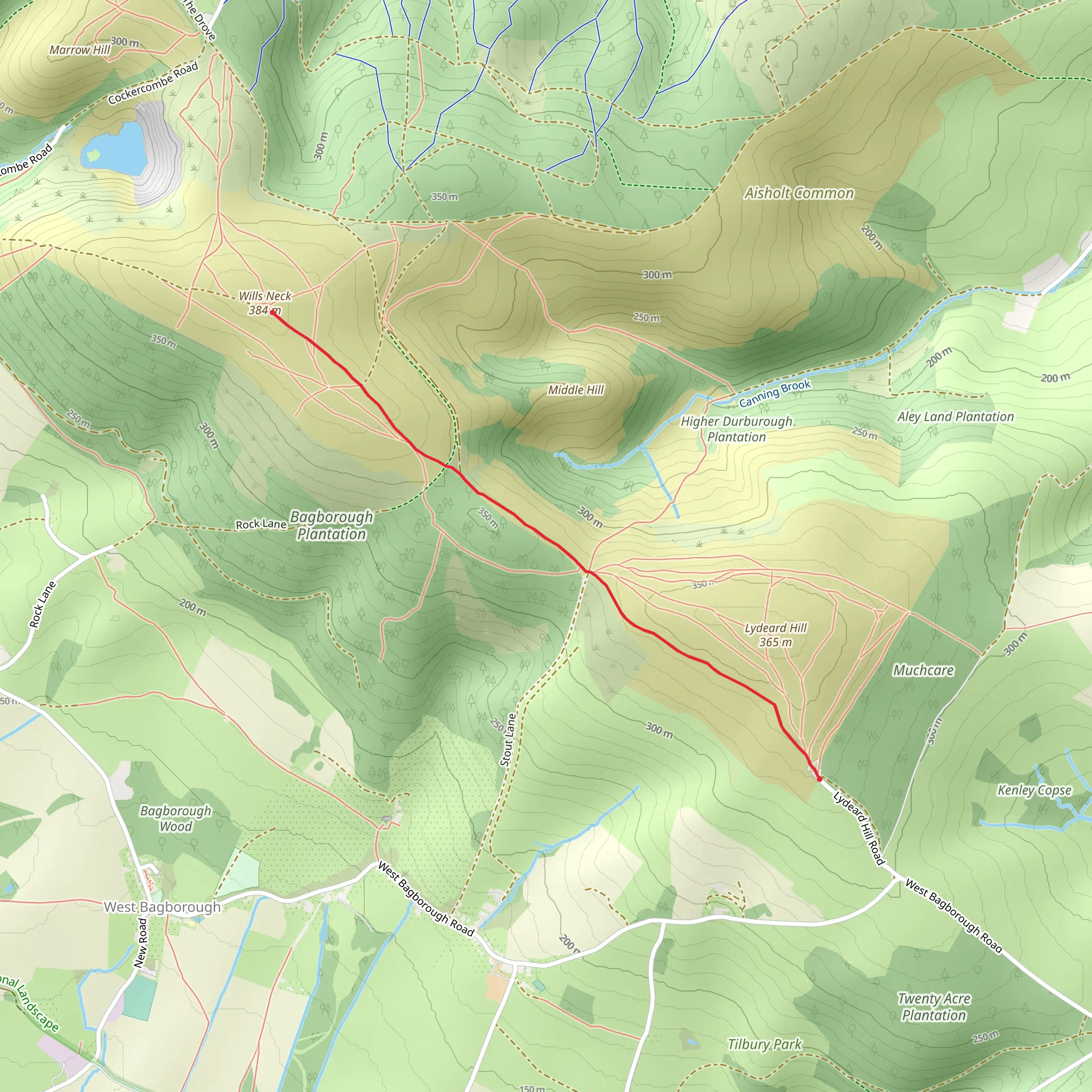Lydeard Hill to Wills Neck mobile static map