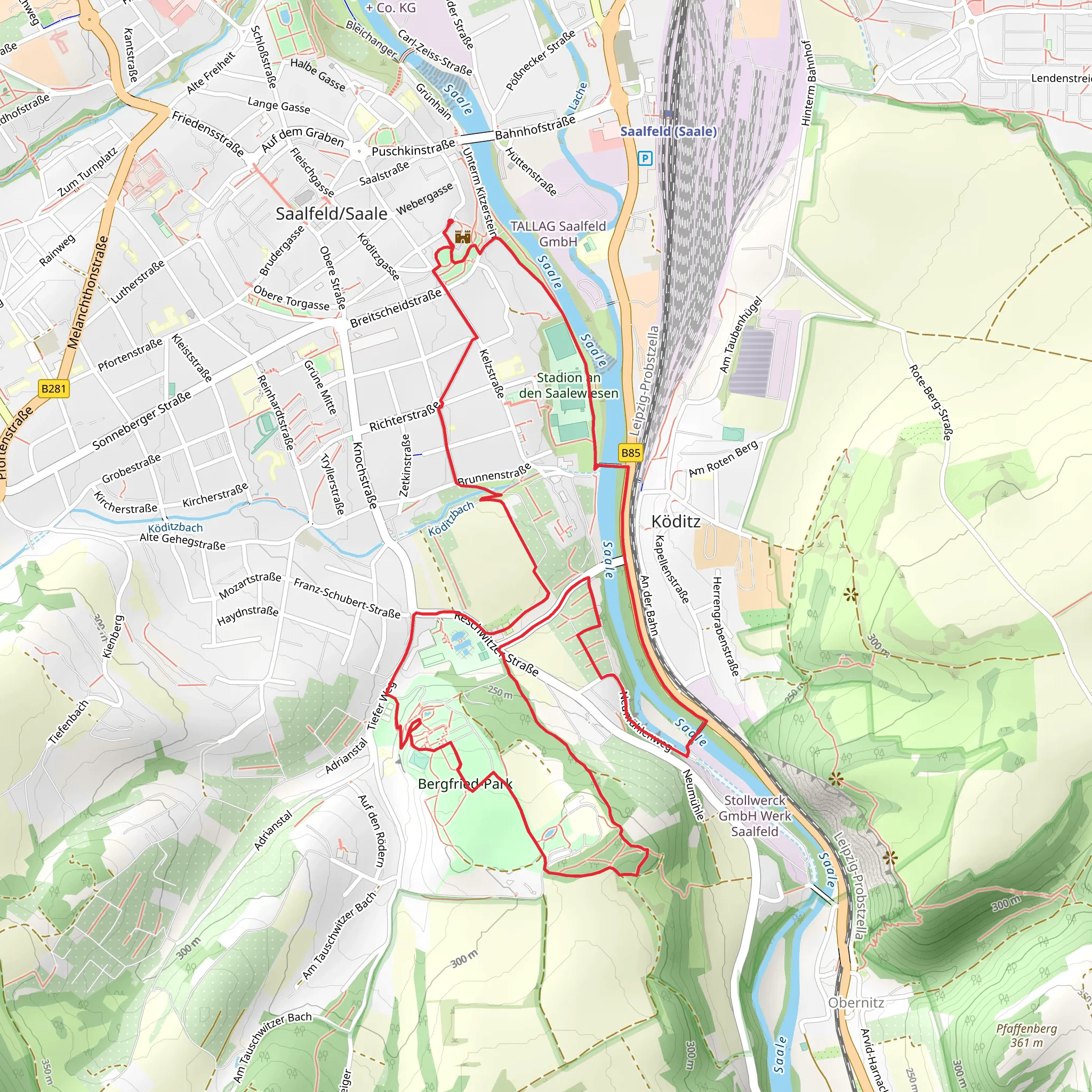 Saale and Rundwanderweg Suedstadt mobile static map