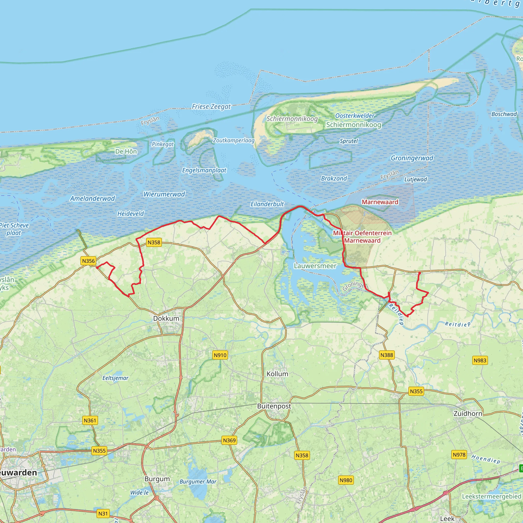 Ulrum to Holwerd via Lauwersmeer and Strandweg mobile static map