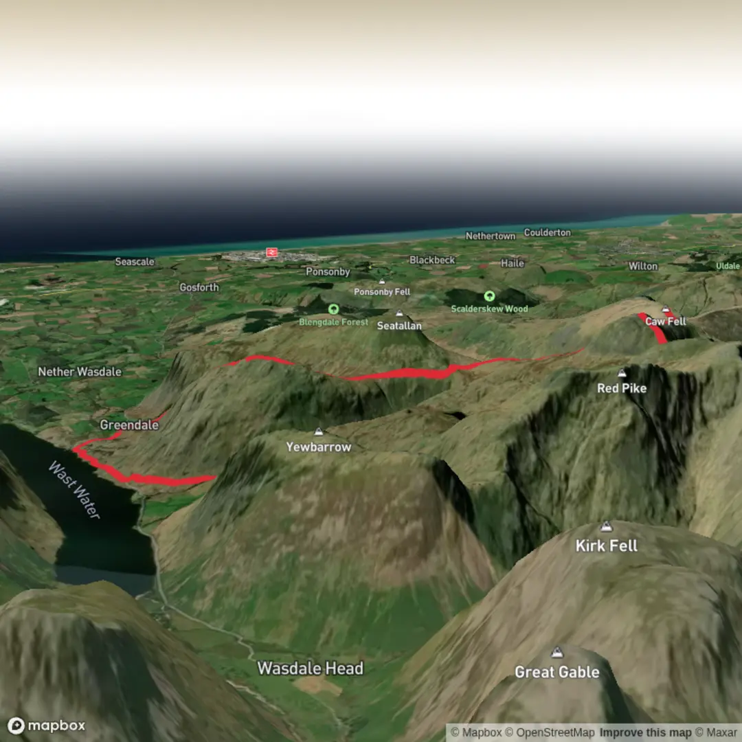 An image depicting the trail Haycock, Caw Fell and Middle Fell and its surrounding area.