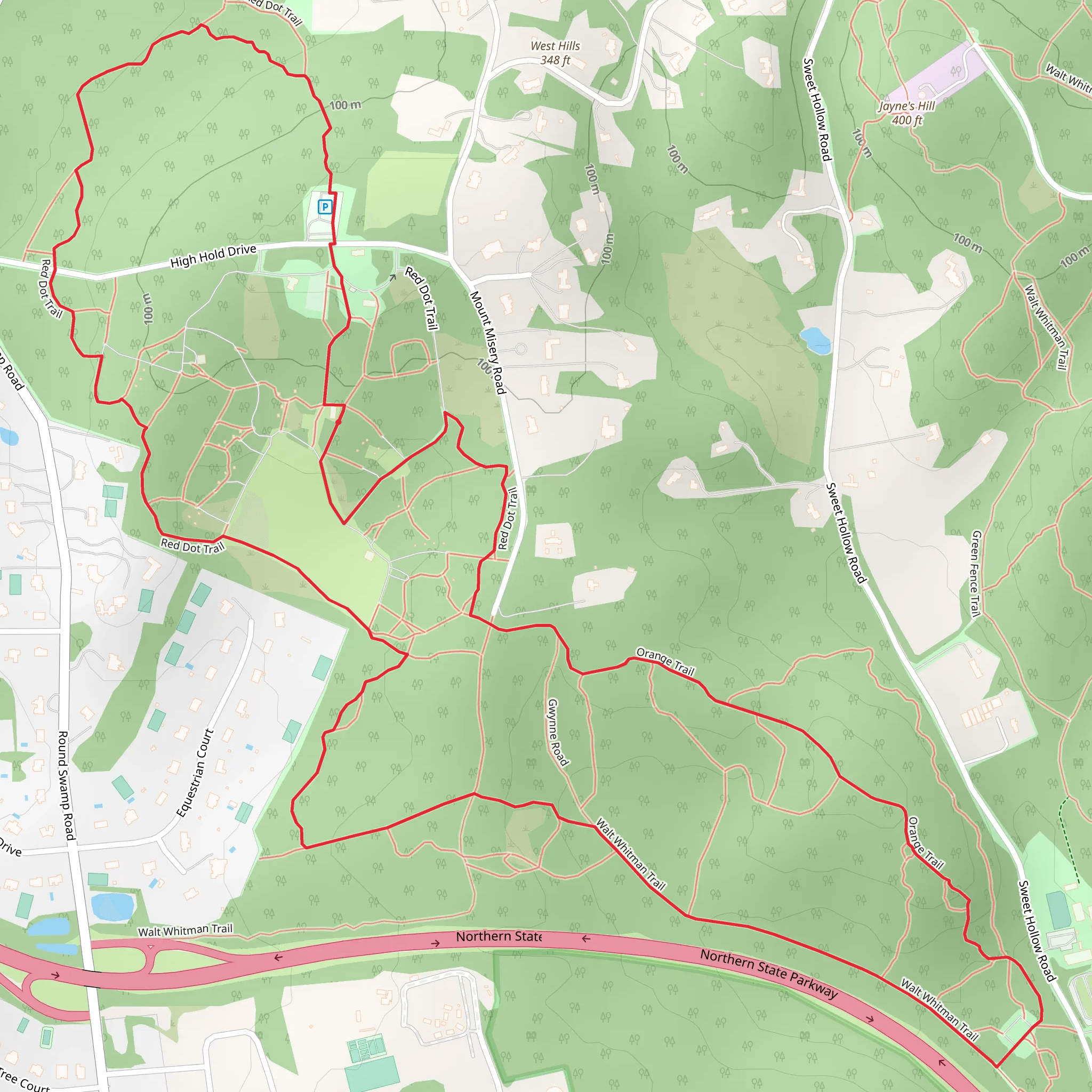 West Hills County Park Loop from Red Dot Trail mobile static map