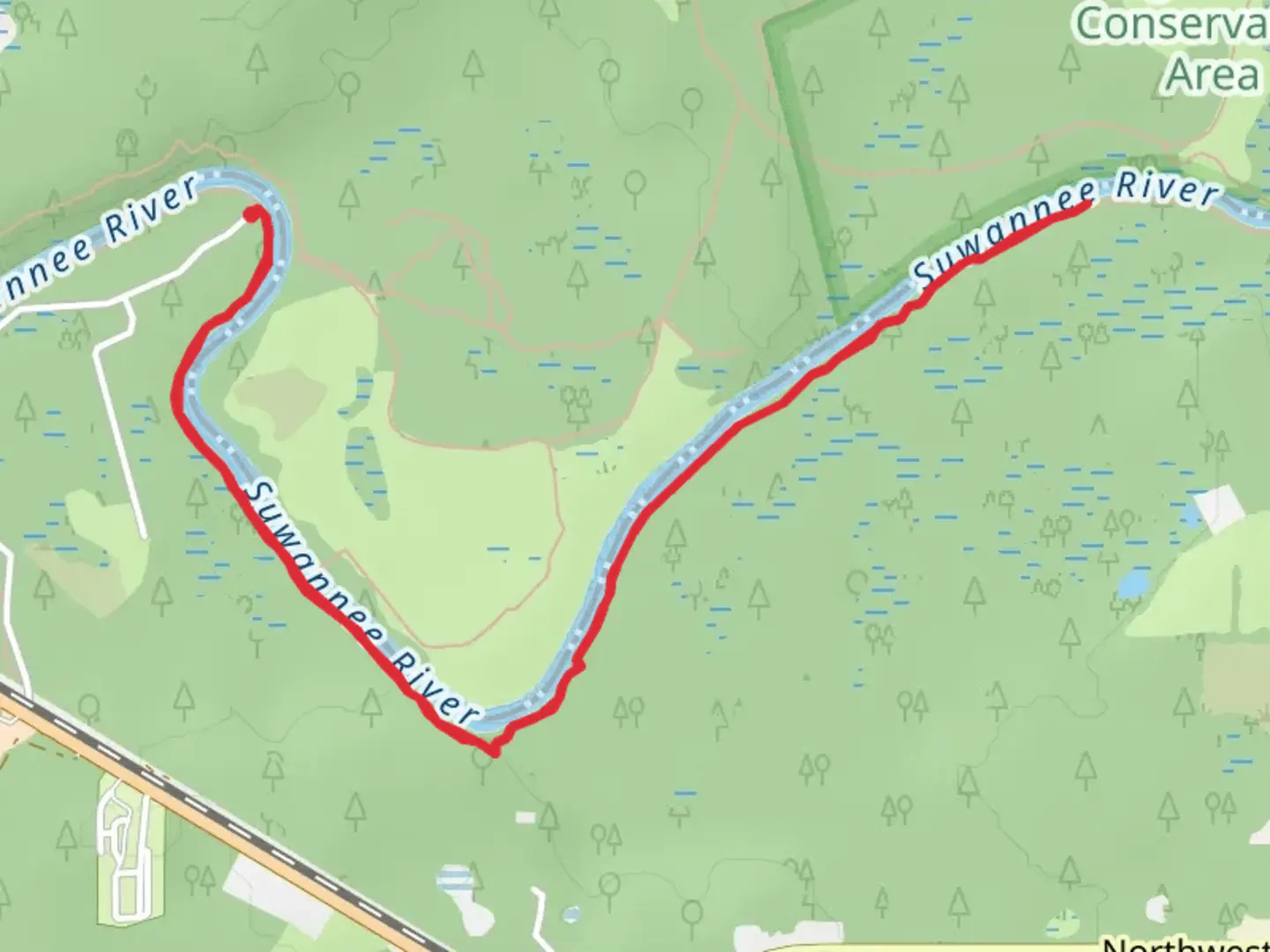 An image depicting the trail Walk along Suwannee River - Northwest Stillwater Way and its surrounding area.