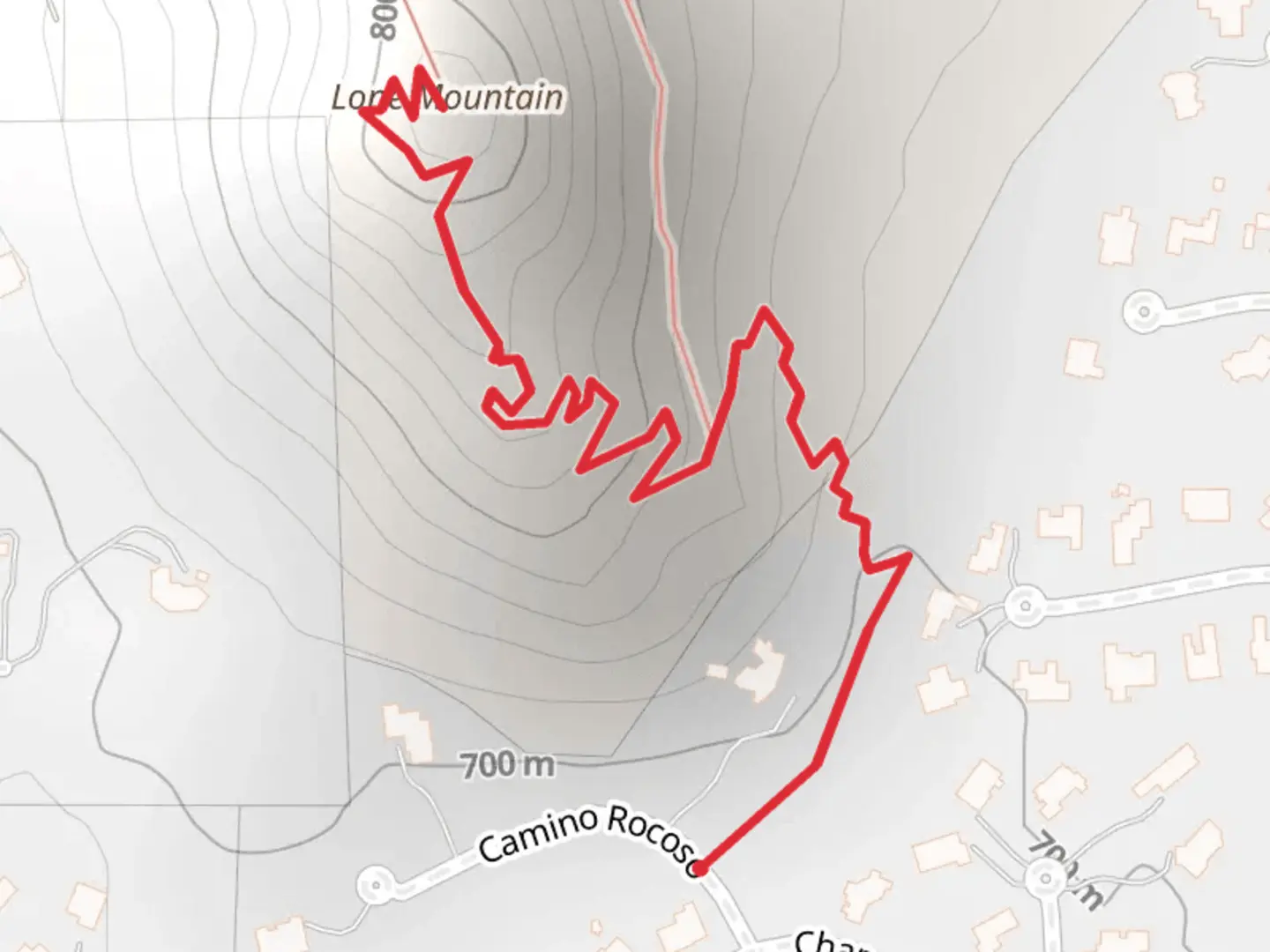An image depicting the trail Lone Mountain from Camino Rocoso and its surrounding area.