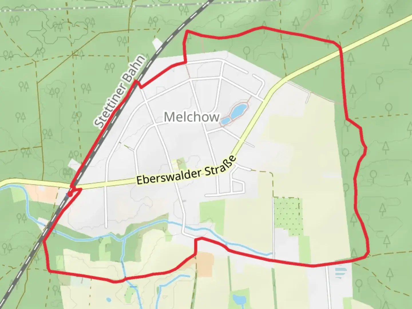 An image depicting the trail Rundweg Melchow and its surrounding area.