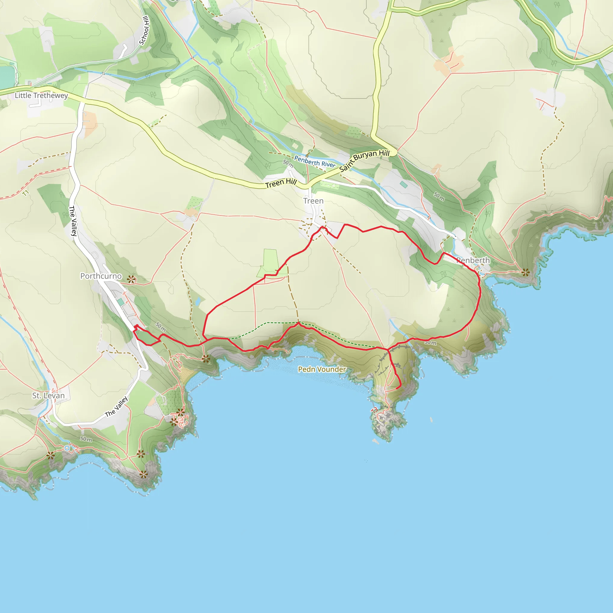 Treryn Dinas and Porthcurno Lookout Loop mobile static map