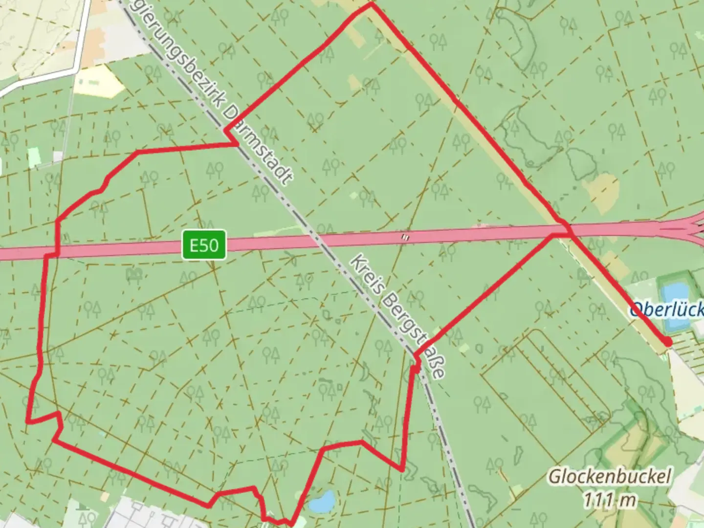 An image depicting the trail Karlsternweiher via Riedweg and its surrounding area.