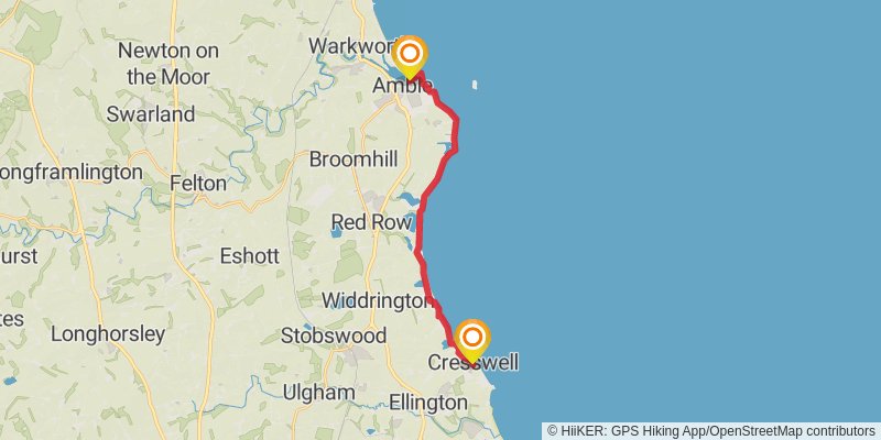England Coast Path - South Bents to Amble stage 4 Map