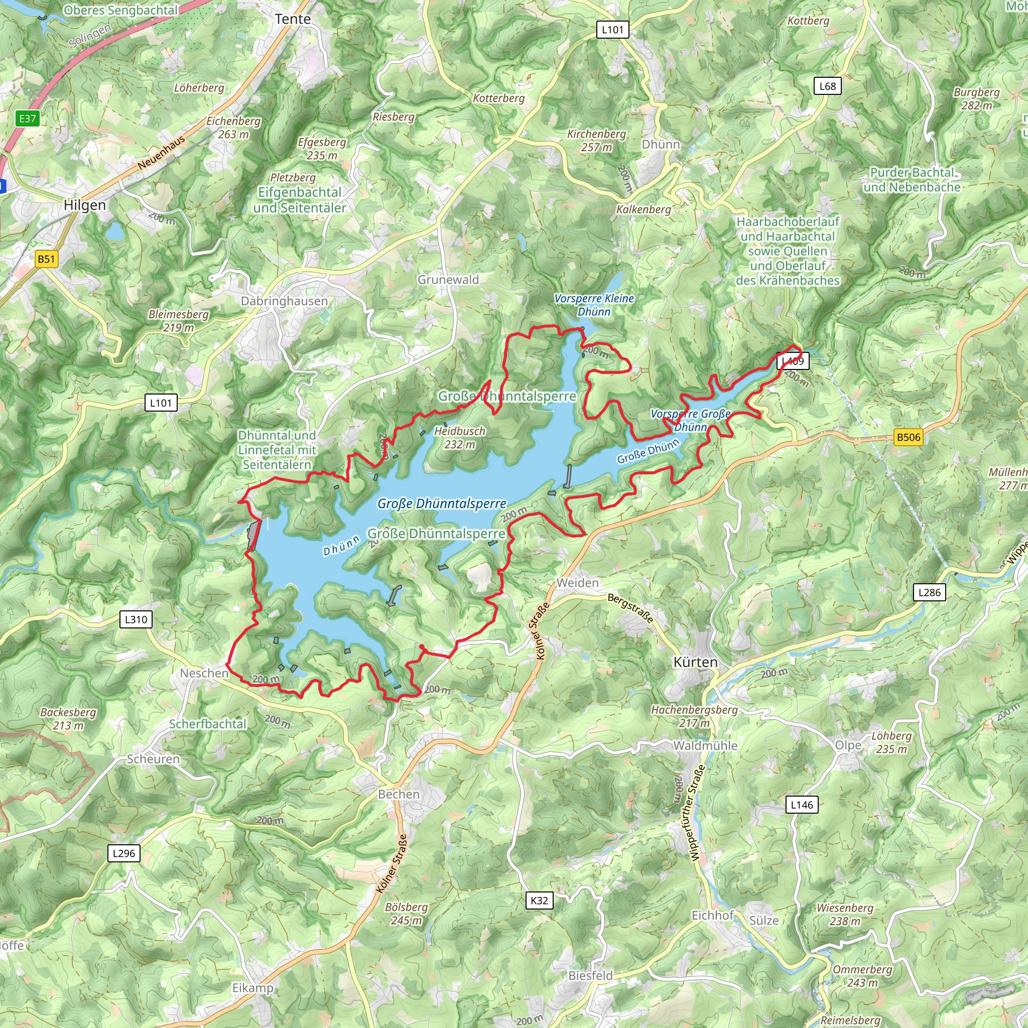 Große Dhünntalsperre Loop via Talsperrenweg mobile static map