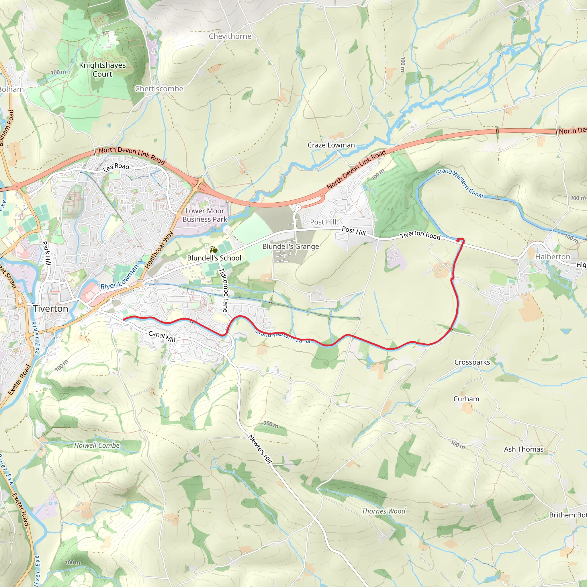 Grand Western Canal Walk from Tiverton Road mobile static map