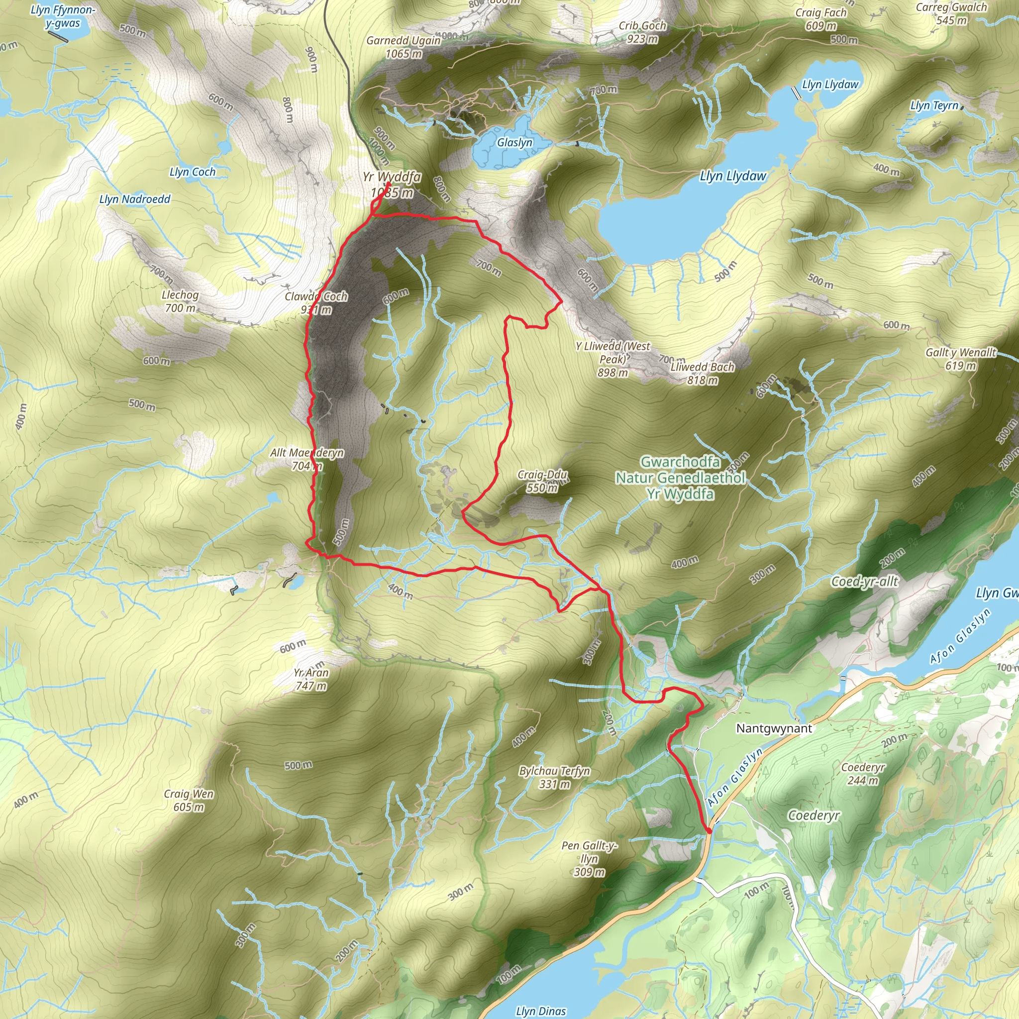 Snowdon via Watkin Path and Rhyd Ddu Path mobile static map