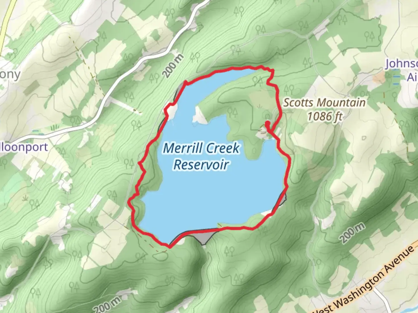An image depicting the trail Merrill Creek Reservoir Loop and its surrounding area.