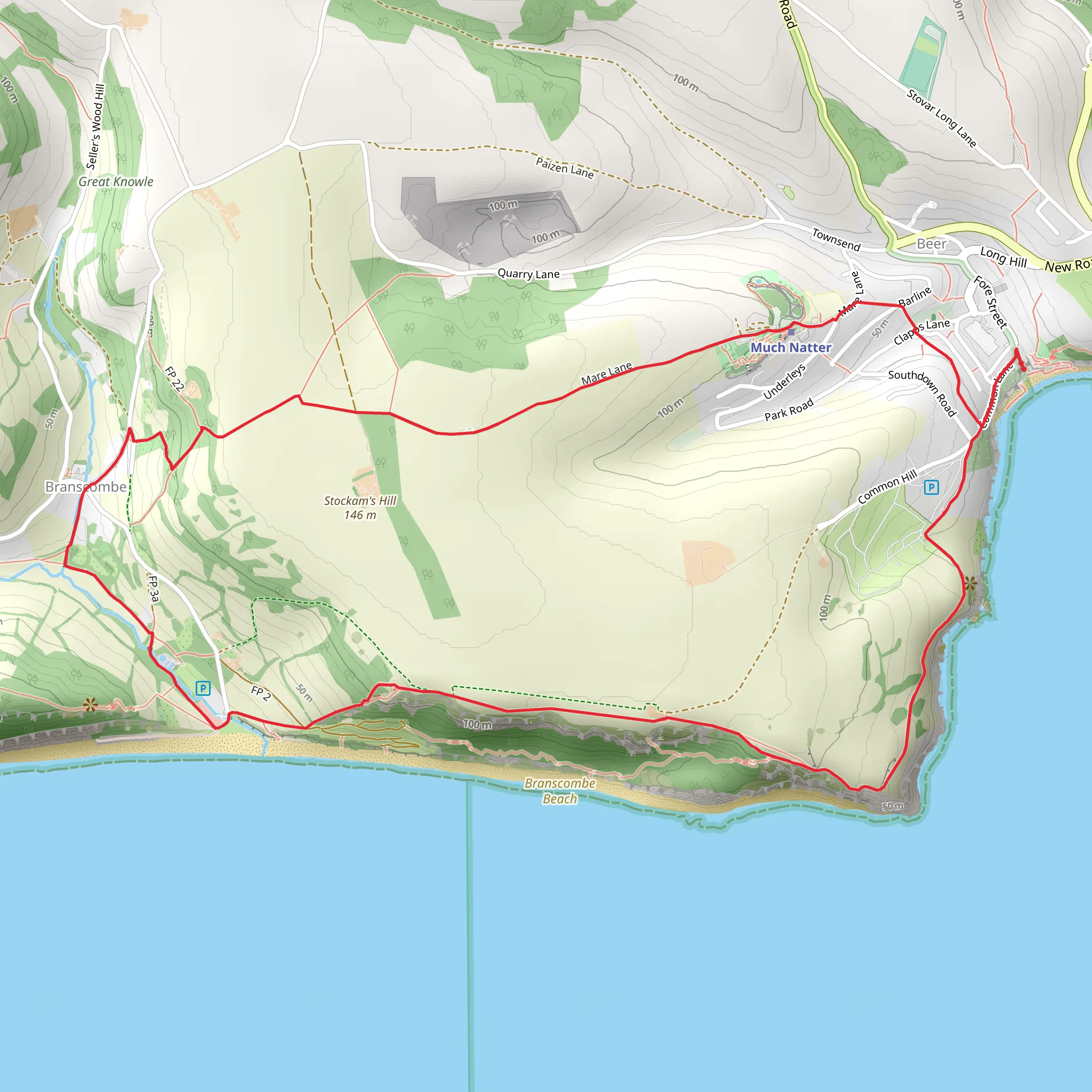 Arratt's Hill, Little Beach and Branscombe Beach mobile static map