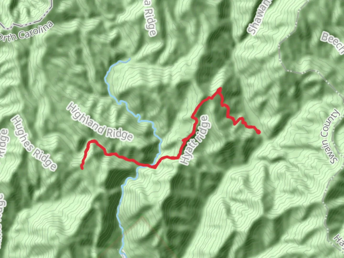 An image depicting the trail Hughes Ridge to Round Bottom Trailhead via BMT and its surrounding area.