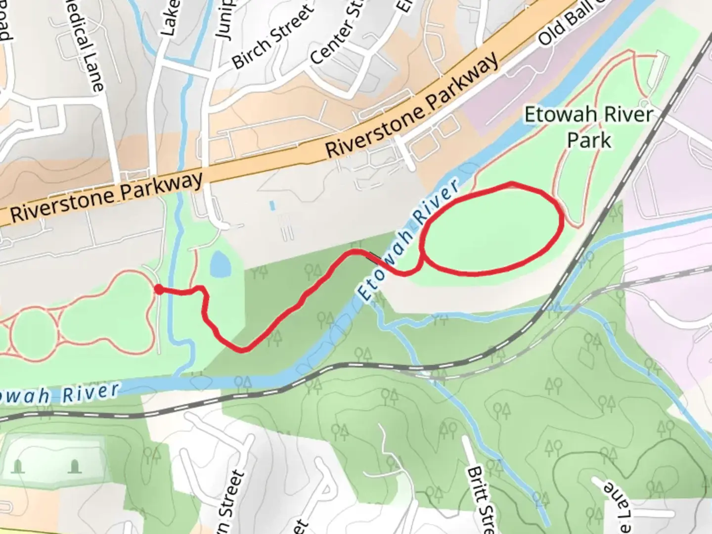 An image depicting the trail Etowah River Walk and its surrounding area.