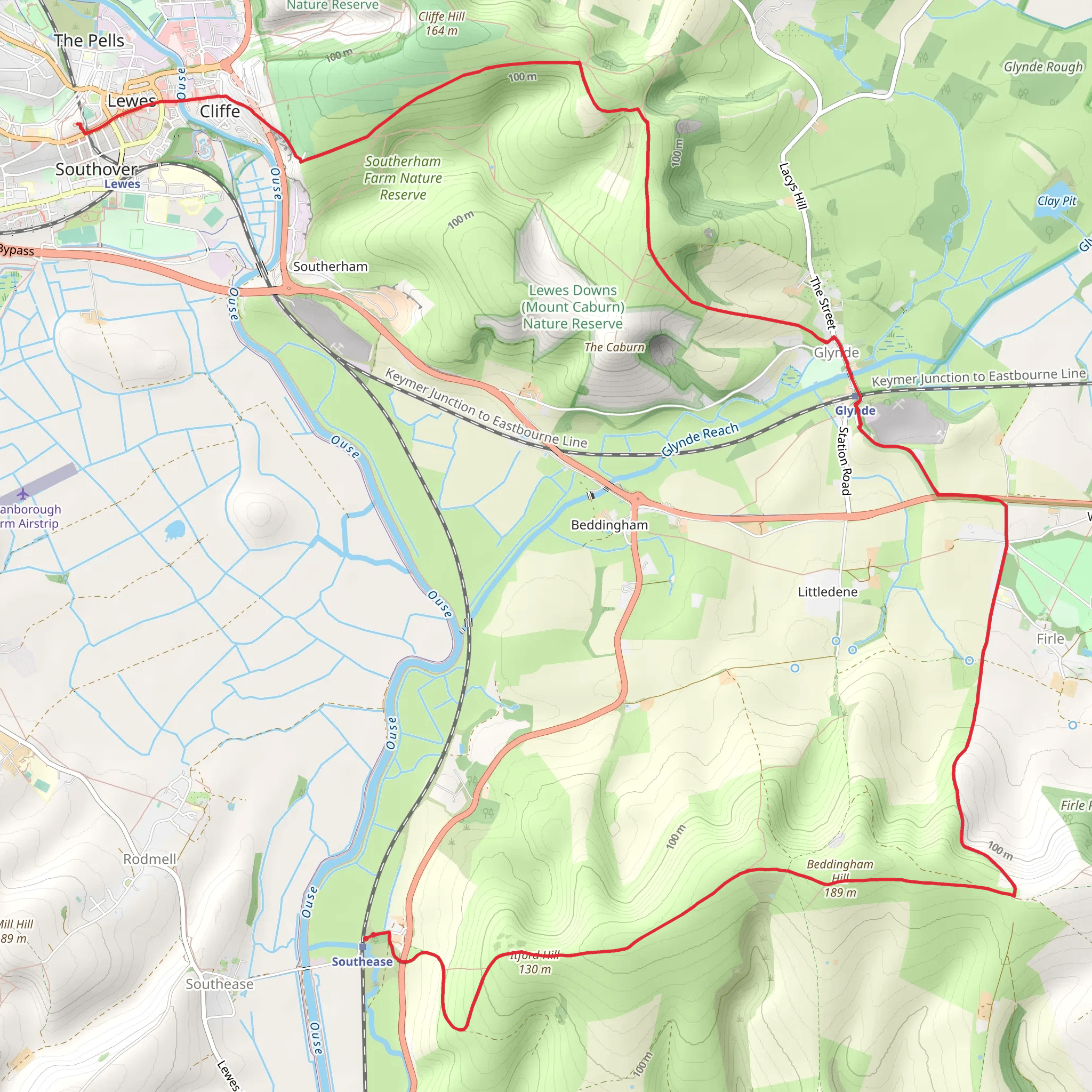 Southease to Lewes Walk mobile static map