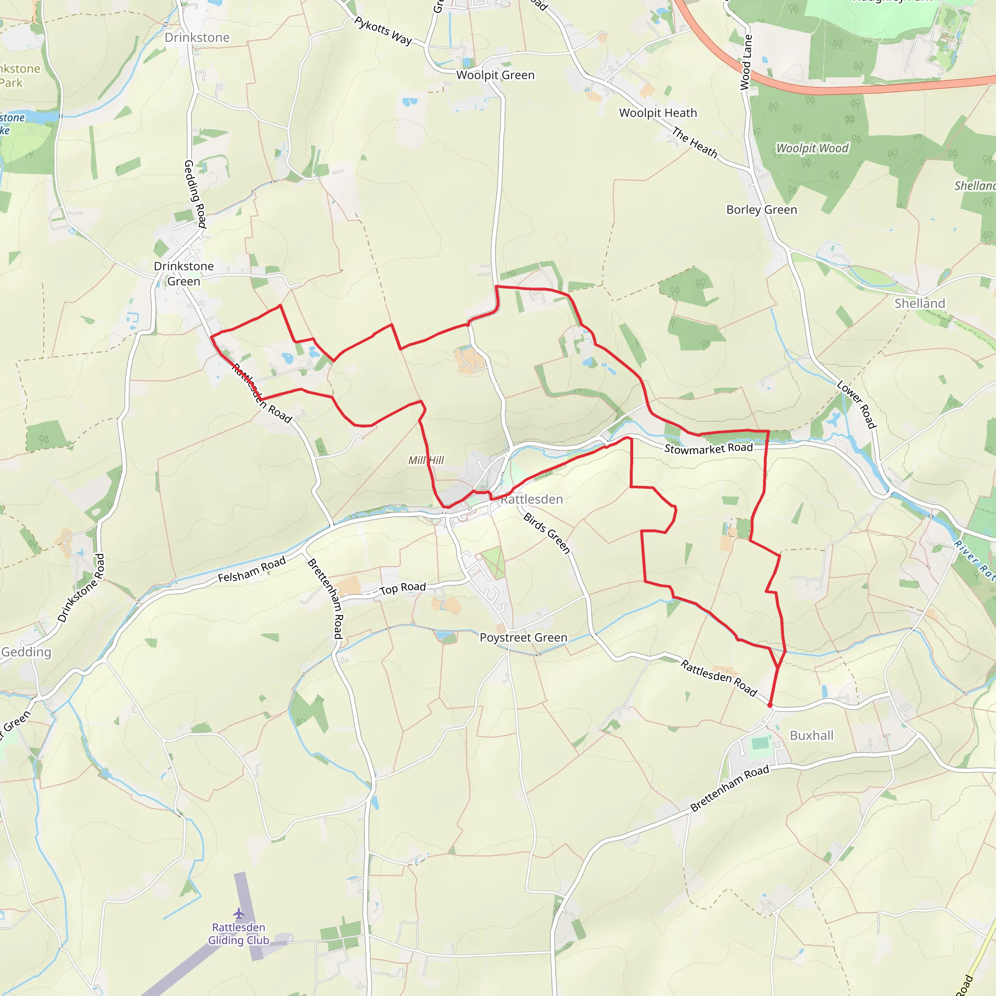 Buxhall to Drinkstone Green mobile static map