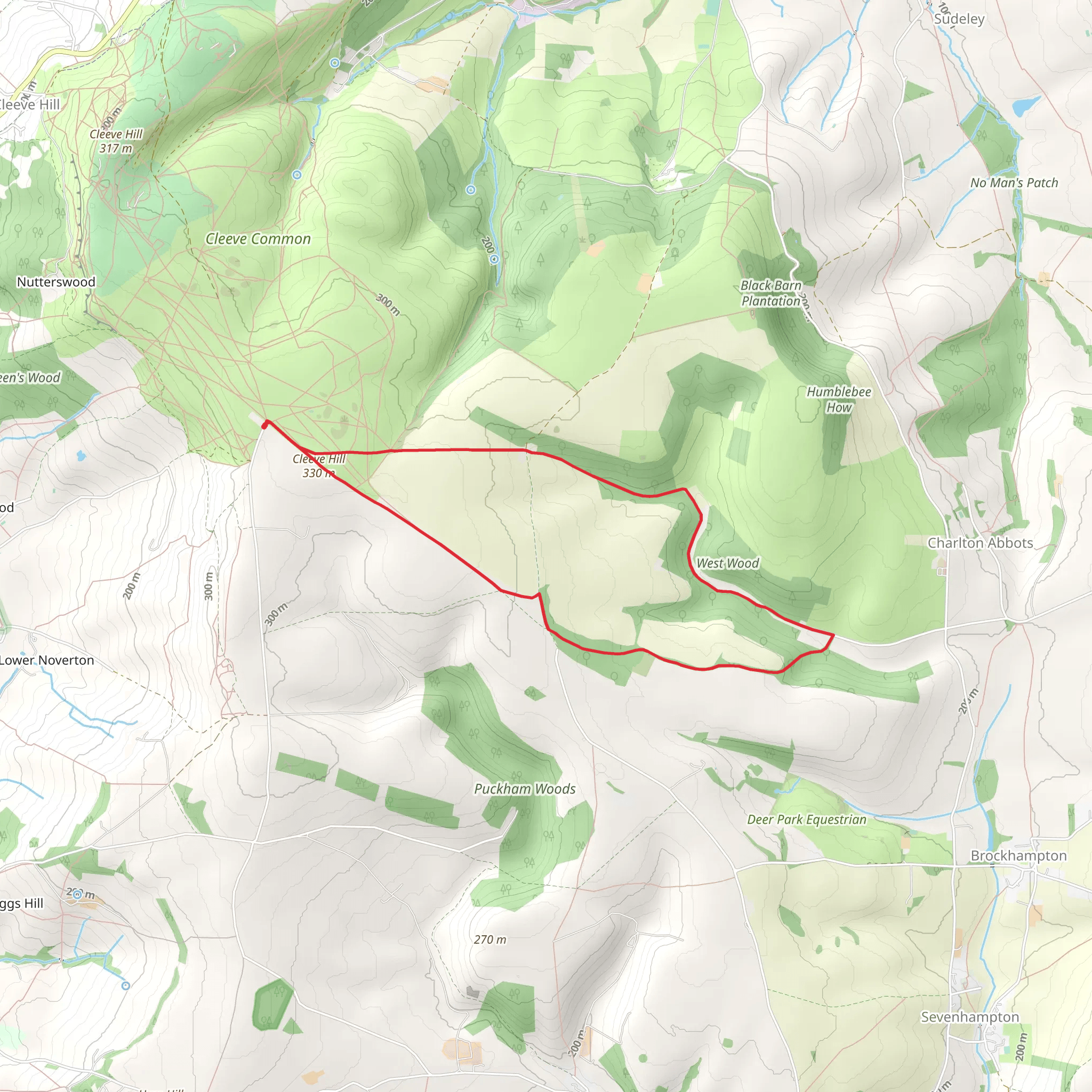 West Woods Loop - Charlton Abbots mobile static map