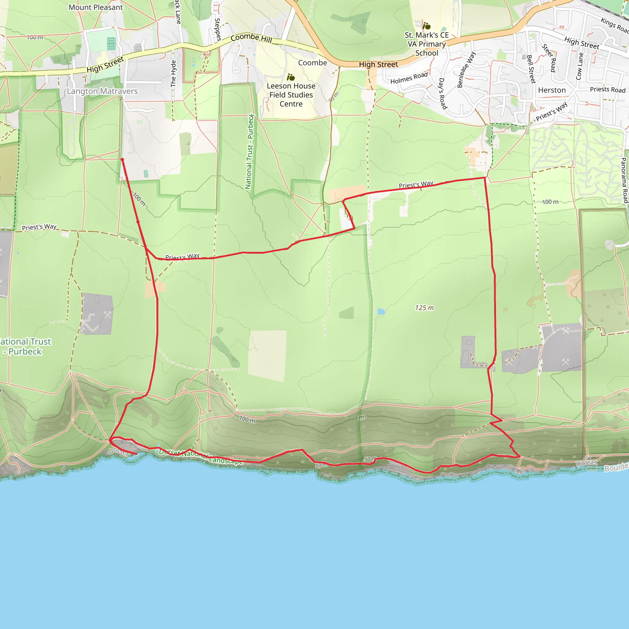 Dancing Ledge and Langton Matravers Walk mobile static map