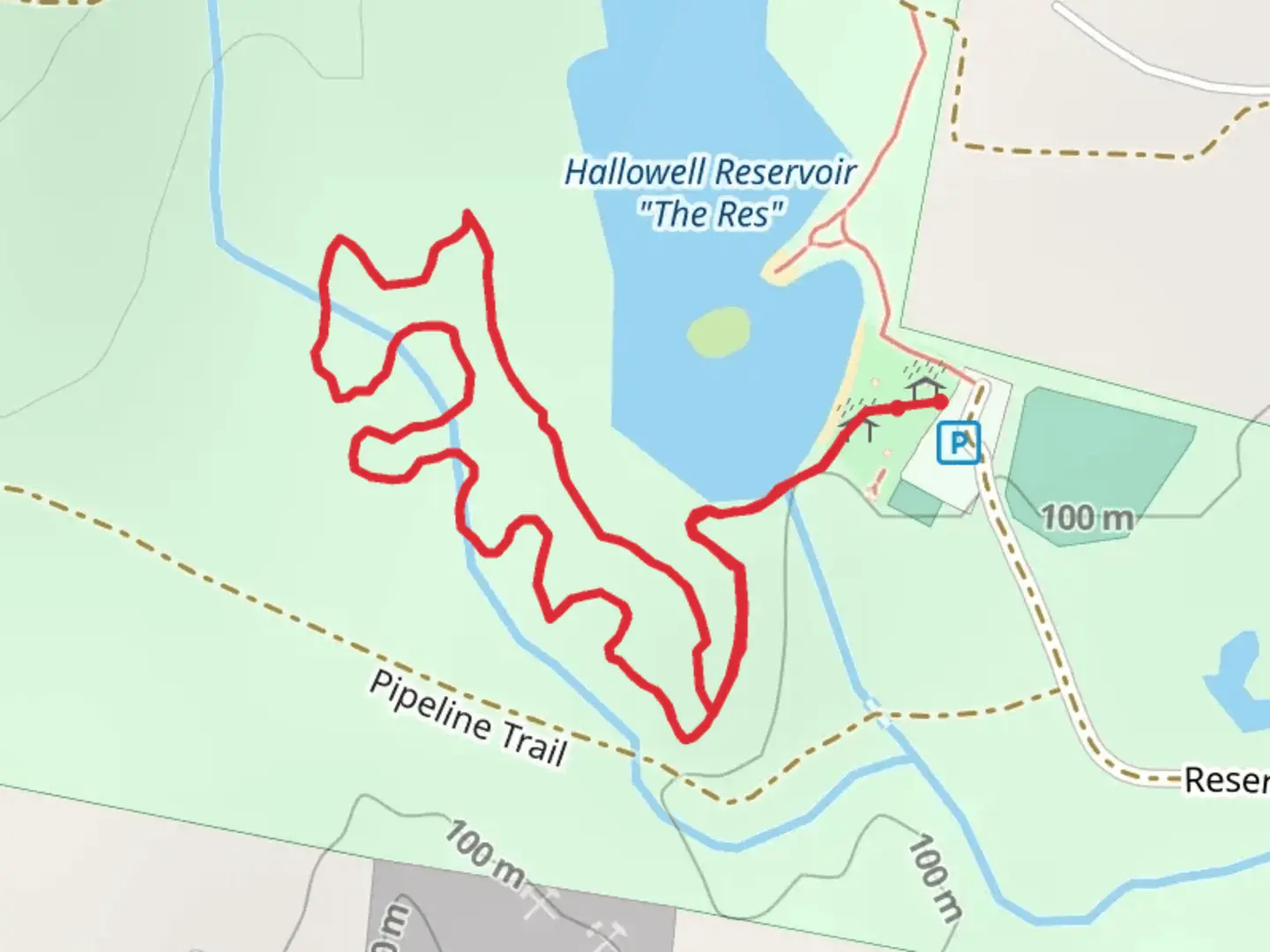 An image depicting the trail Hallowell Reservoir Loop and its surrounding area.