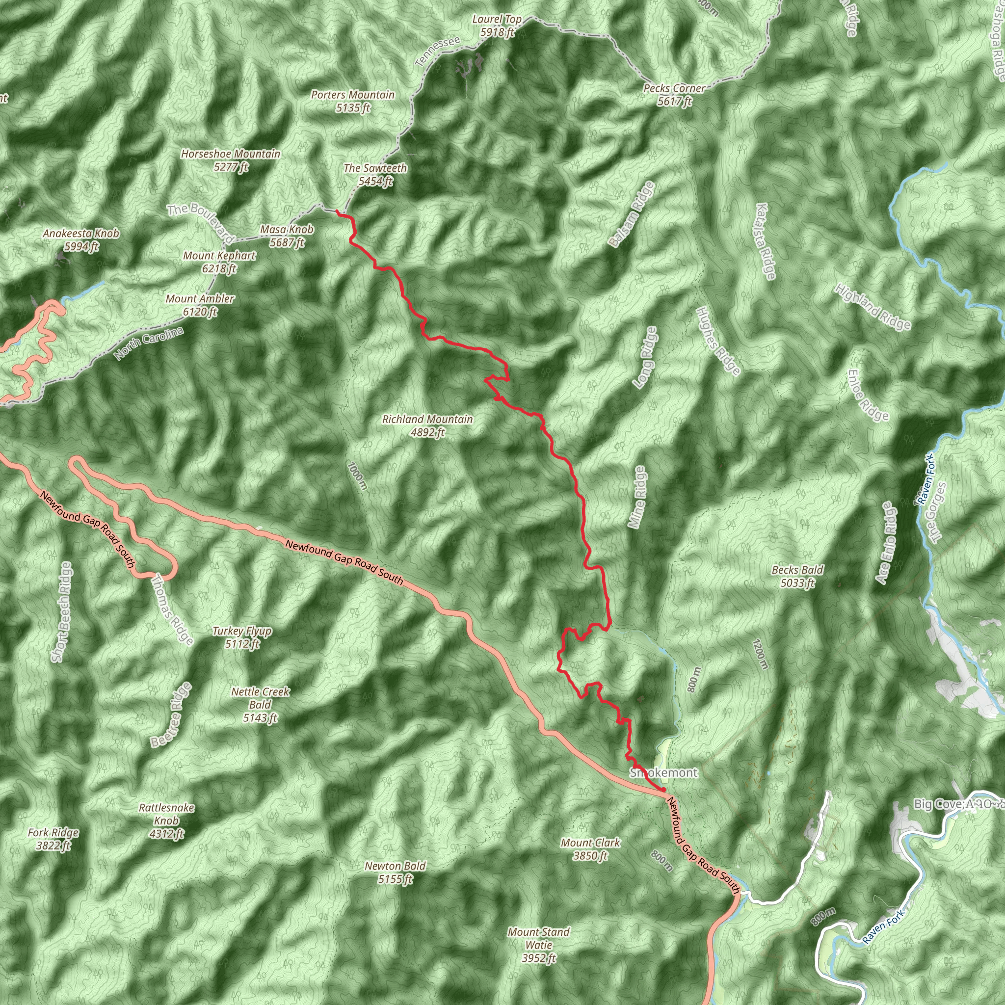 Dry Sluice Gap via Smokemont Trail mobile static map