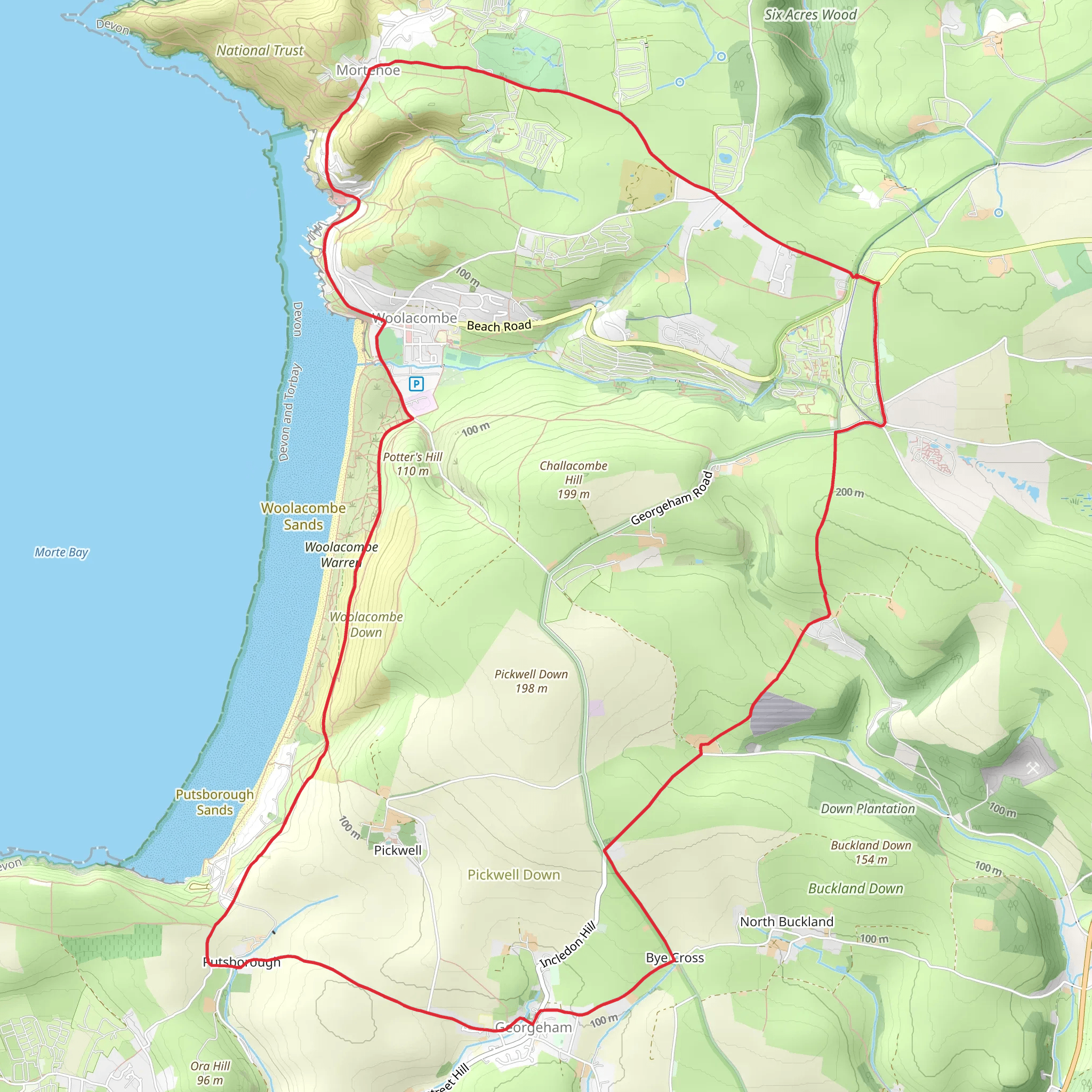 Twitchen Holiday Park, Woolacombe and Potter's Hill Loop mobile static map