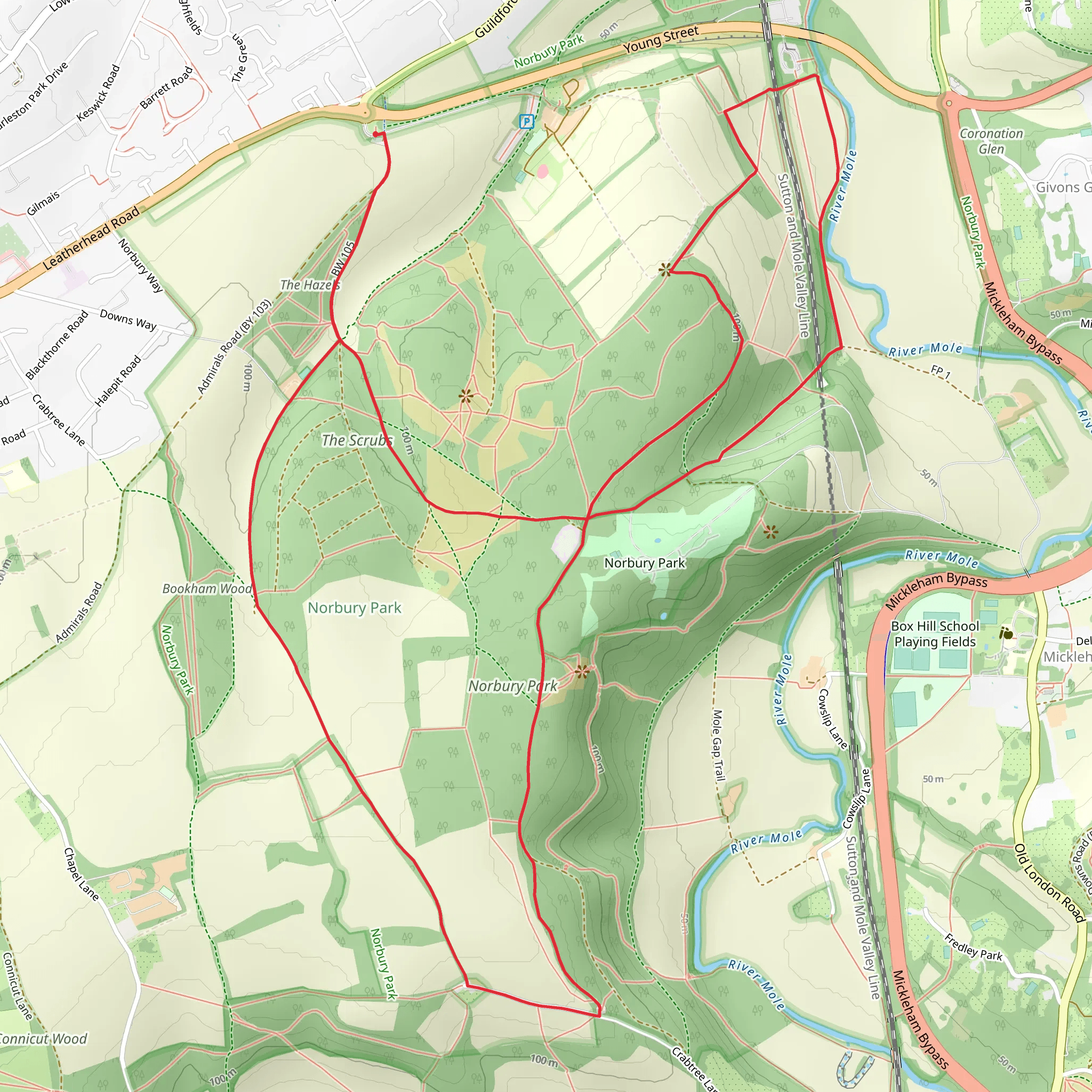 Denshire Hill, The Scrubs and Norbury Park Loop mobile static map