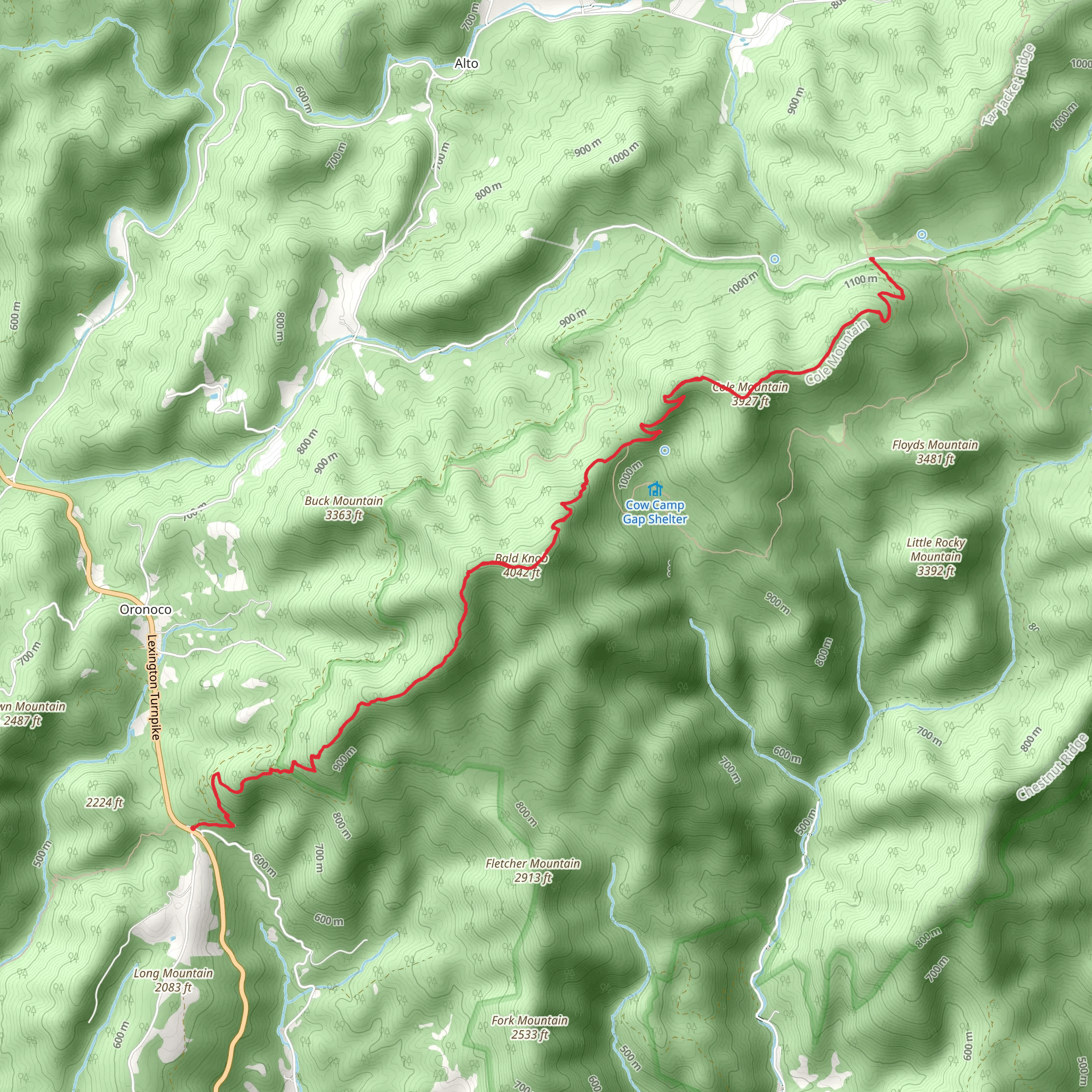 Bald Knob and Cole Mountain via Appalachian Trail mobile static map