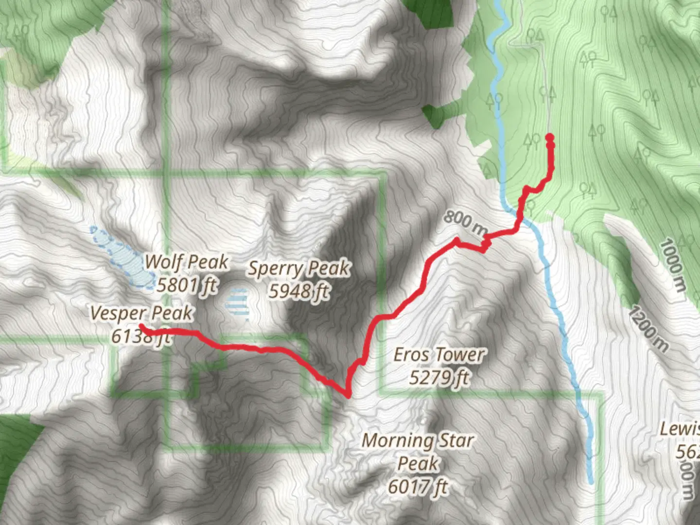 An image depicting the trail Vesper Peak and Headlee Pass via Sunrise Mine Trail and its surrounding area.