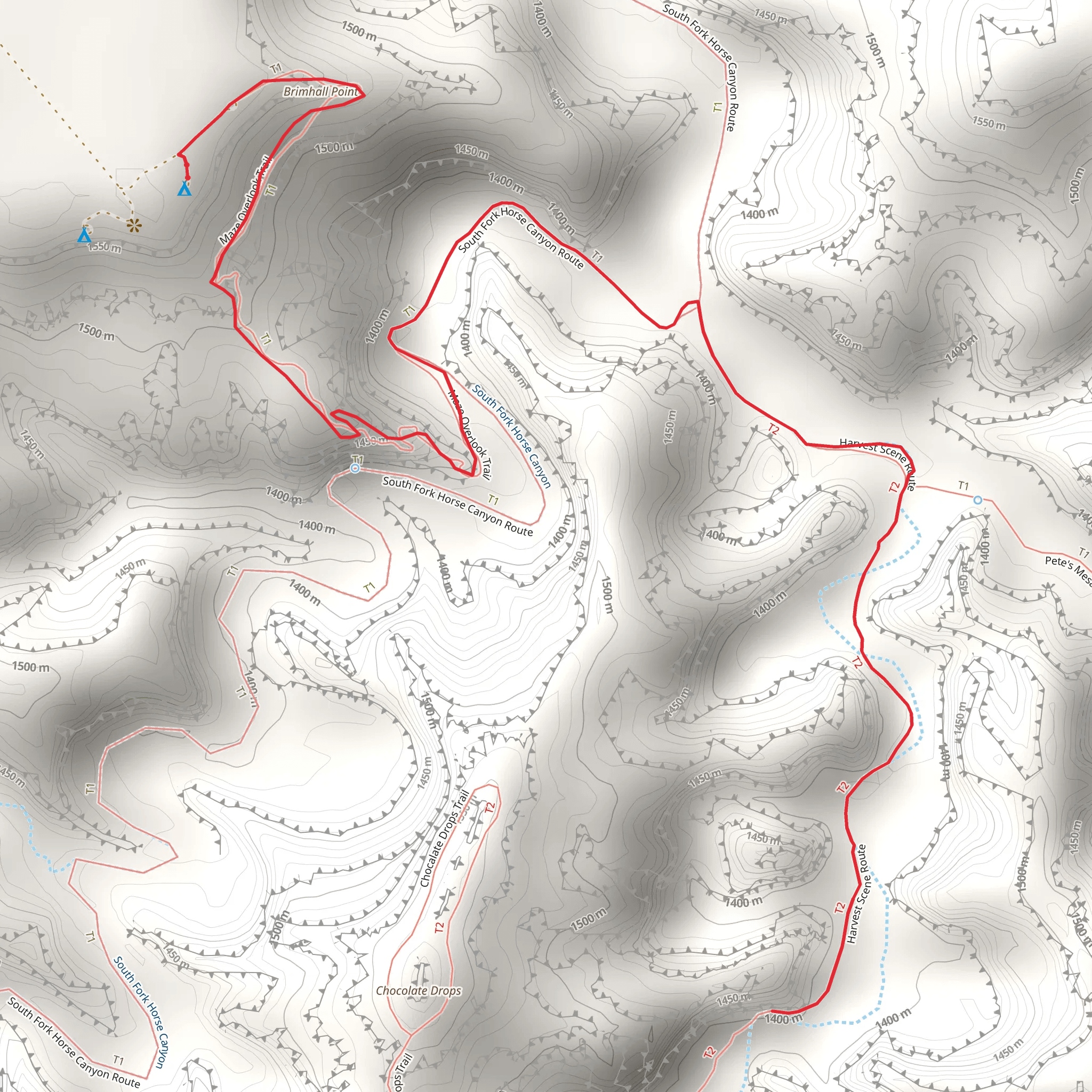 Harvest Scene to Juniper Fork Junction Trail via Maze Overlook Trail mobile static map