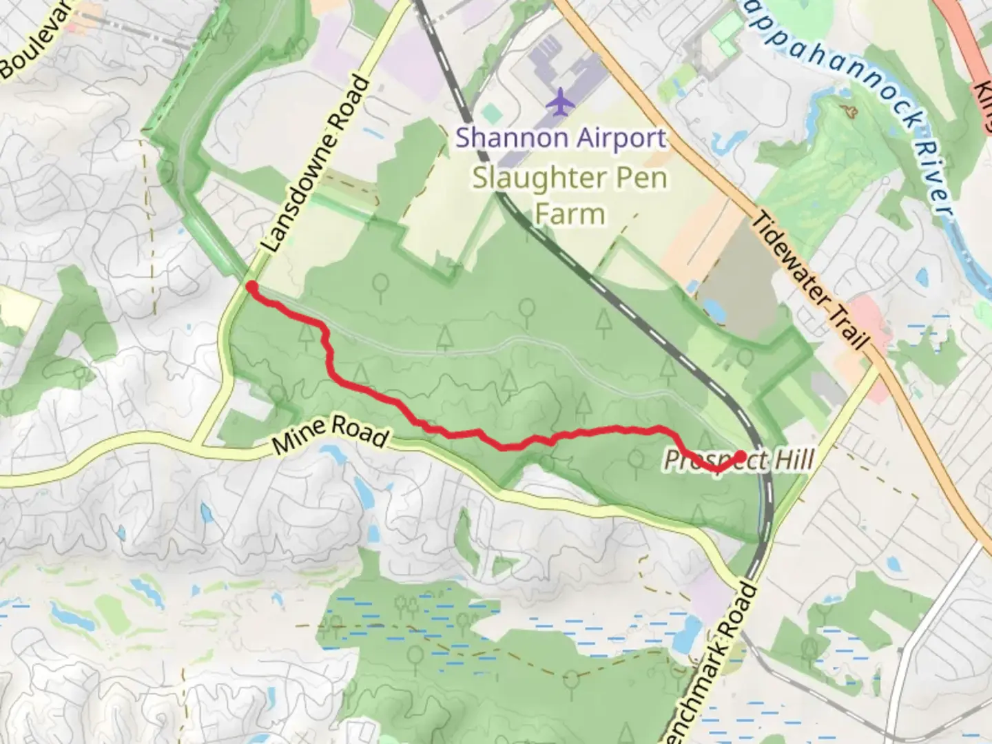 An image depicting the trail Prospect Hill via South Lee Drive Trail and its surrounding area.