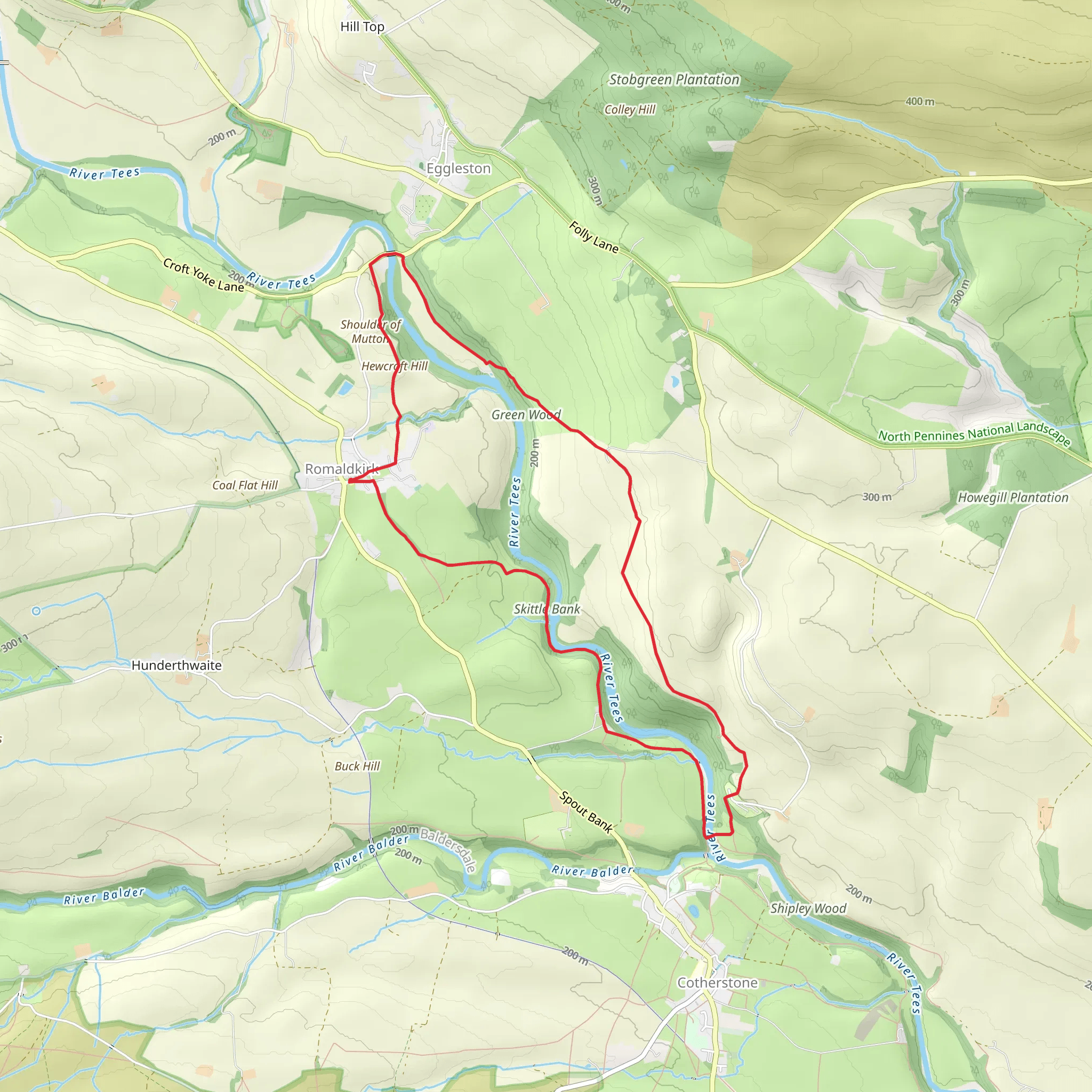 River Tees and Romaldkirk Loop mobile static map