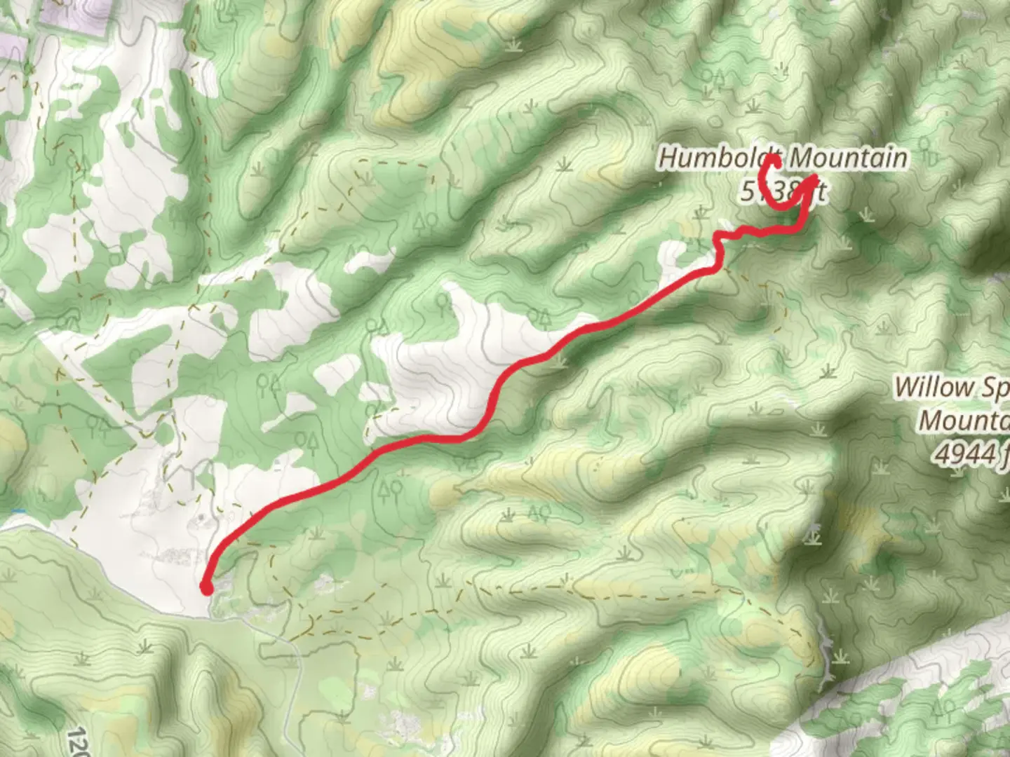 An image depicting the trail Humboldt Mountain Out and Back and its surrounding area.