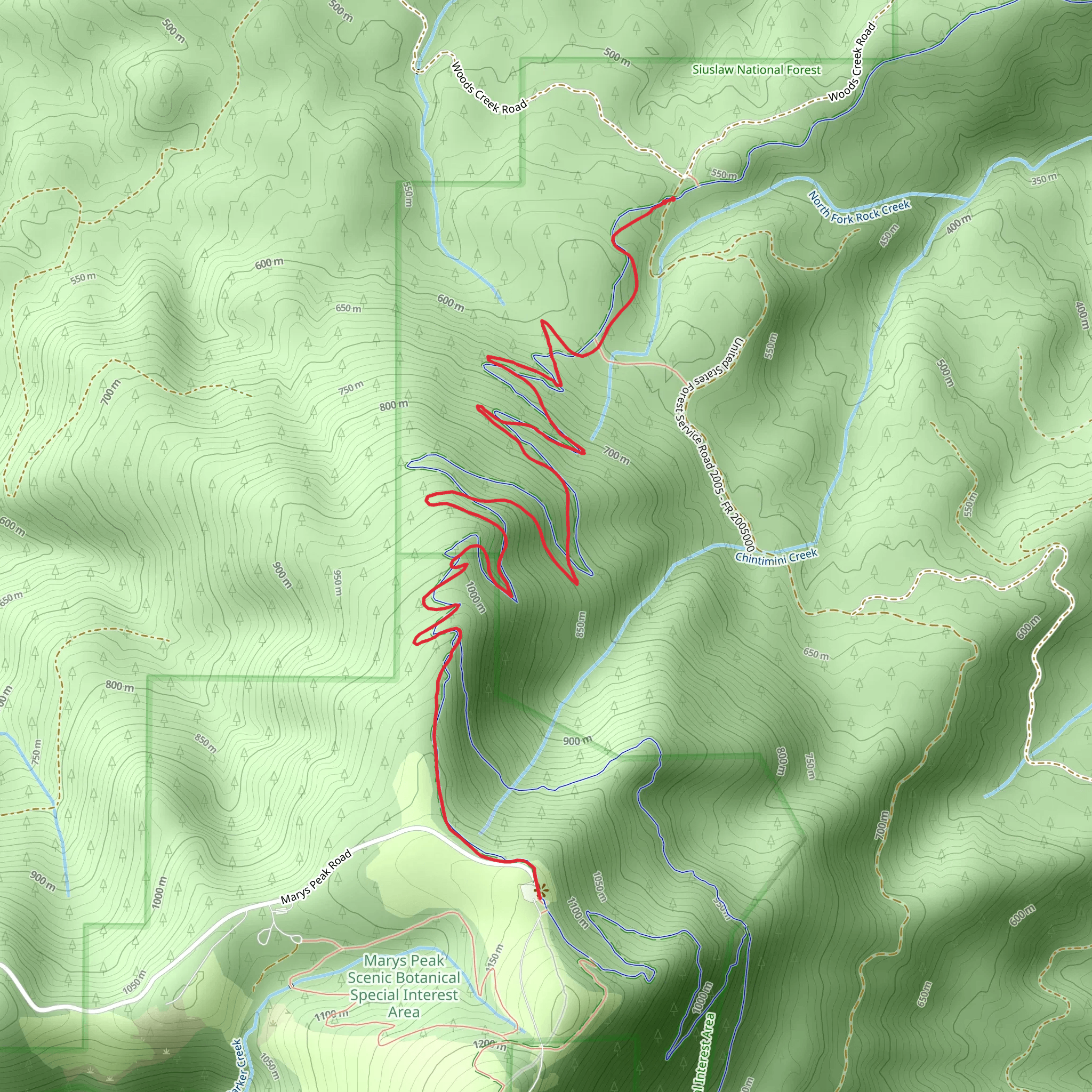 North Ridge Trail to Marys Peak mobile static map