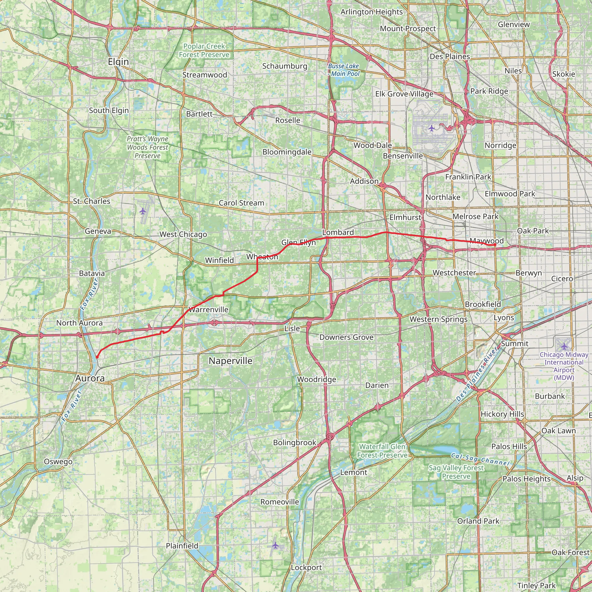 Illinois Prairie Path Aurora Branch mobile static map