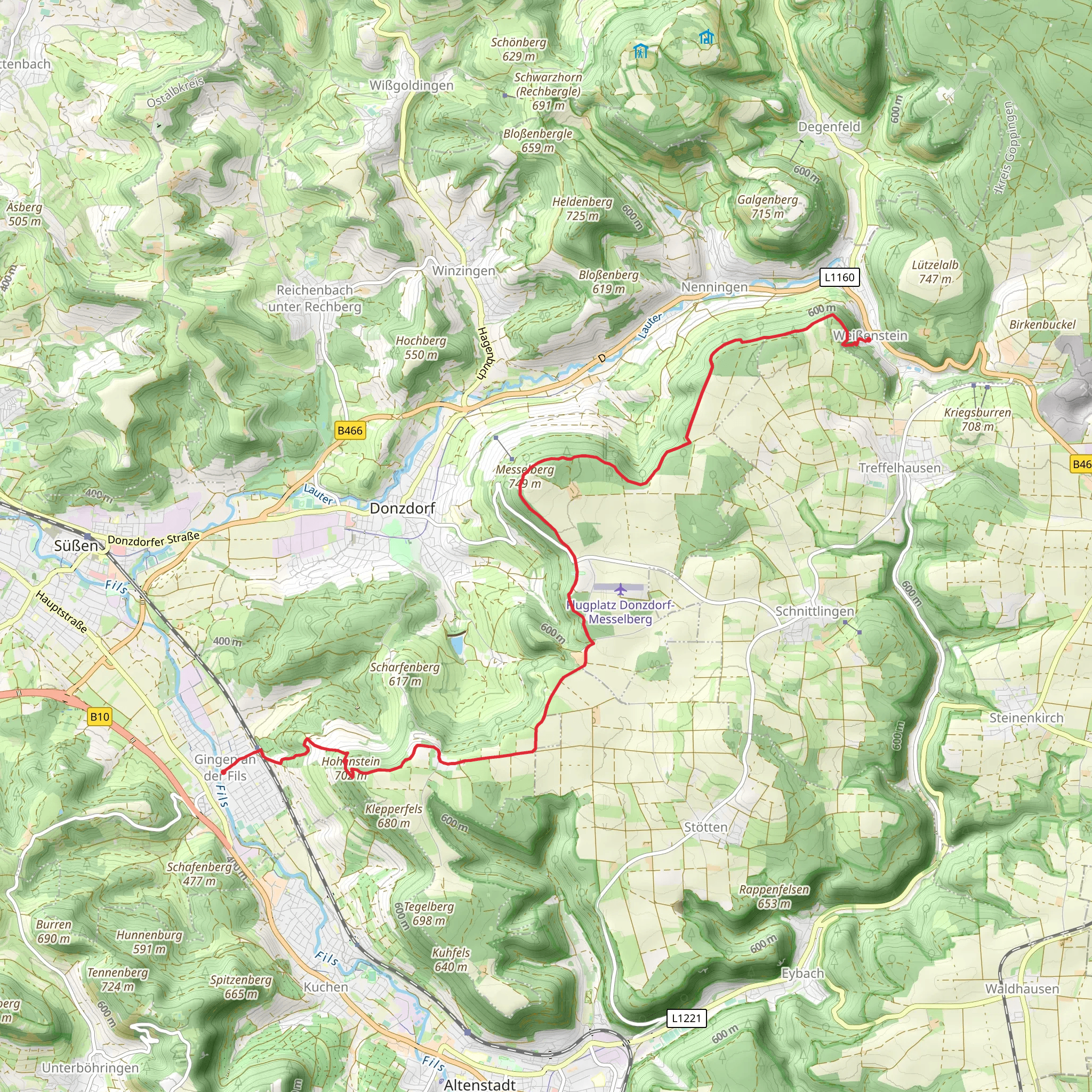 Weibenstein to Gingen Walk mobile static map