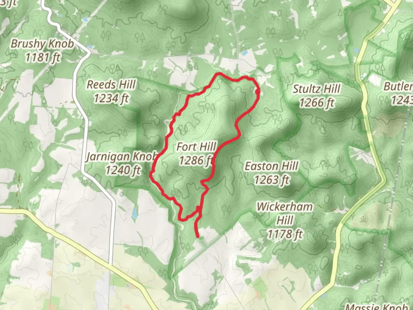An image depicting the trail Fort Hill Gorge Loop Trail and its surrounding area.