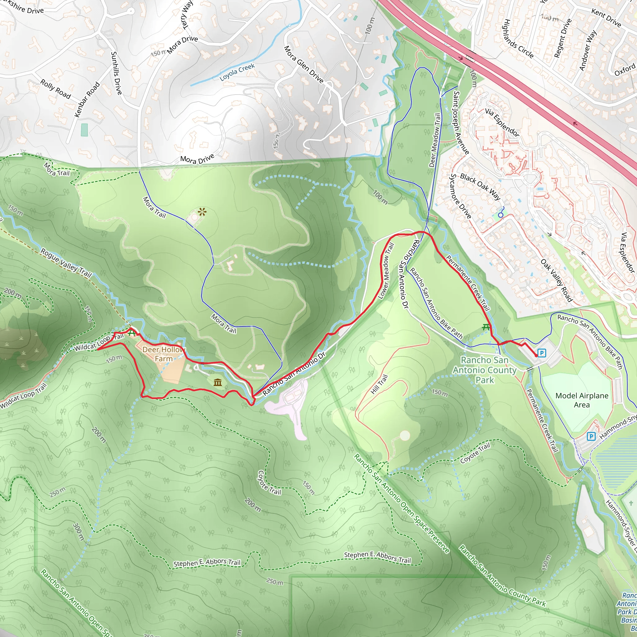 Permanente Creek, Lower Meadow and Farm Bypass Loop Trail mobile static map