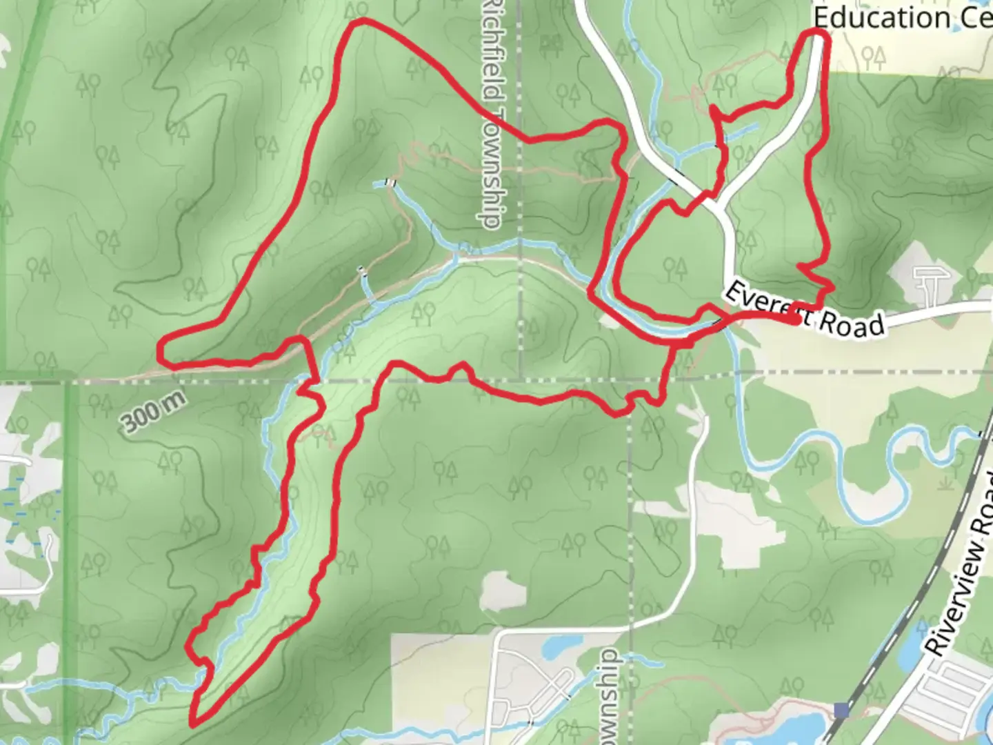 An image depicting the trail Furnace Run Trail and Perkins Trail Loop and its surrounding area.