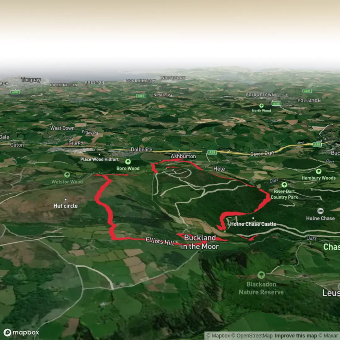 An image depicting the trail Buckland Beacon through Ausewell woods Loop and its surrounding area.