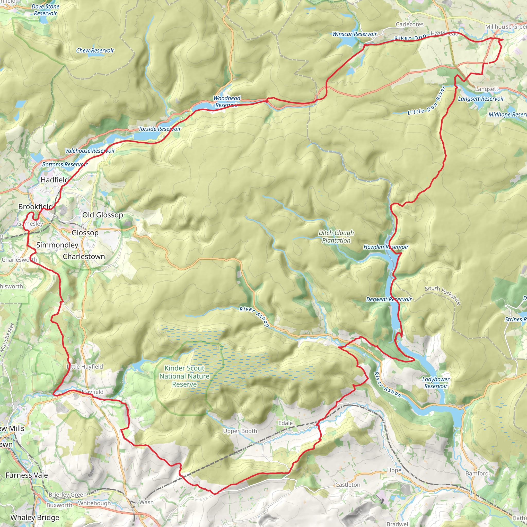 Kinder Loop from Ladybower Reservoir mobile static map
