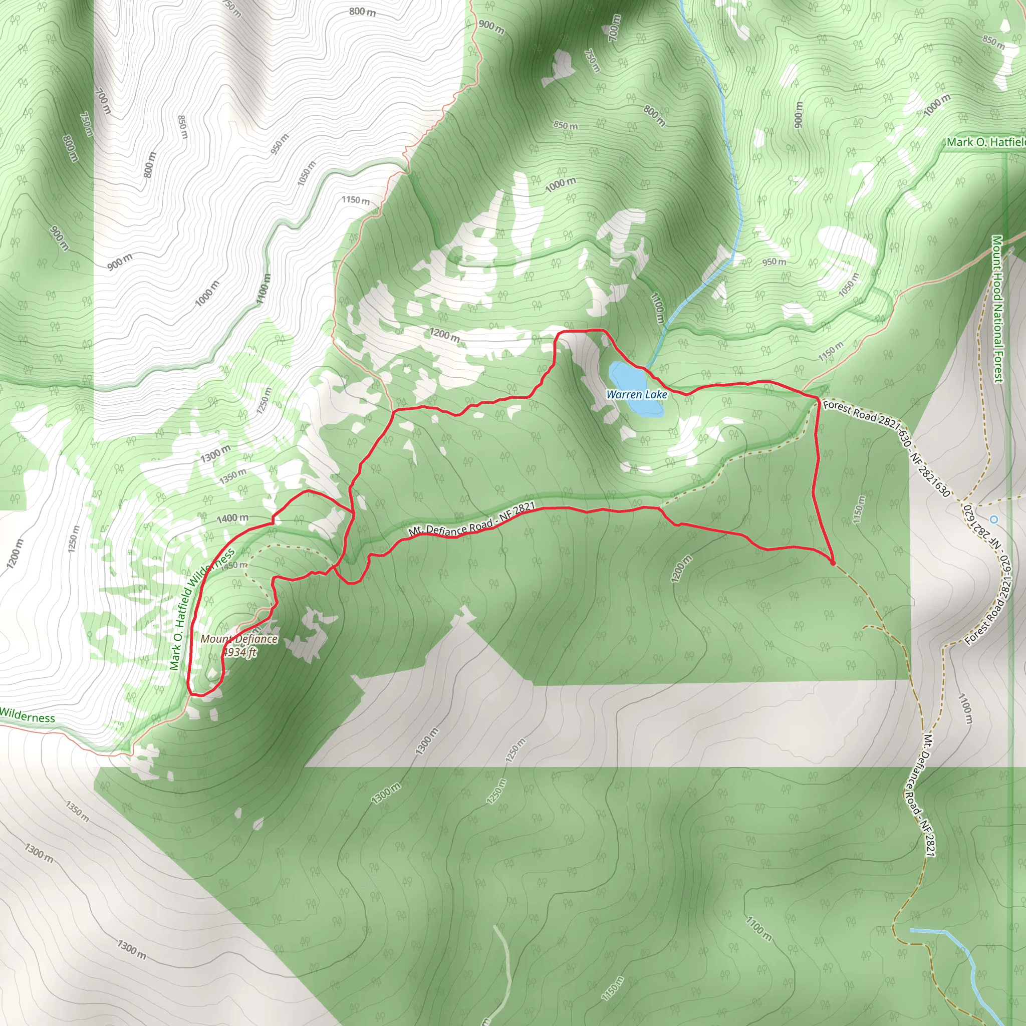 Warren Lake and Mount Defiance Loop Trail mobile static map