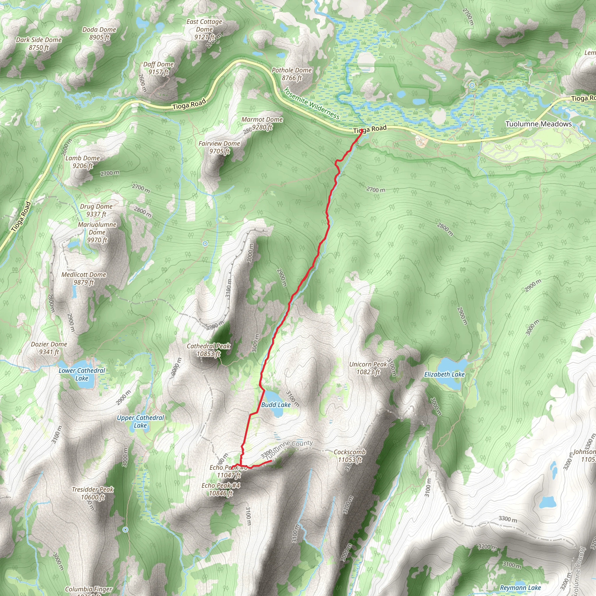 Echo Peak-1, Echo Pass via BUdd Lake Trail mobile static map
