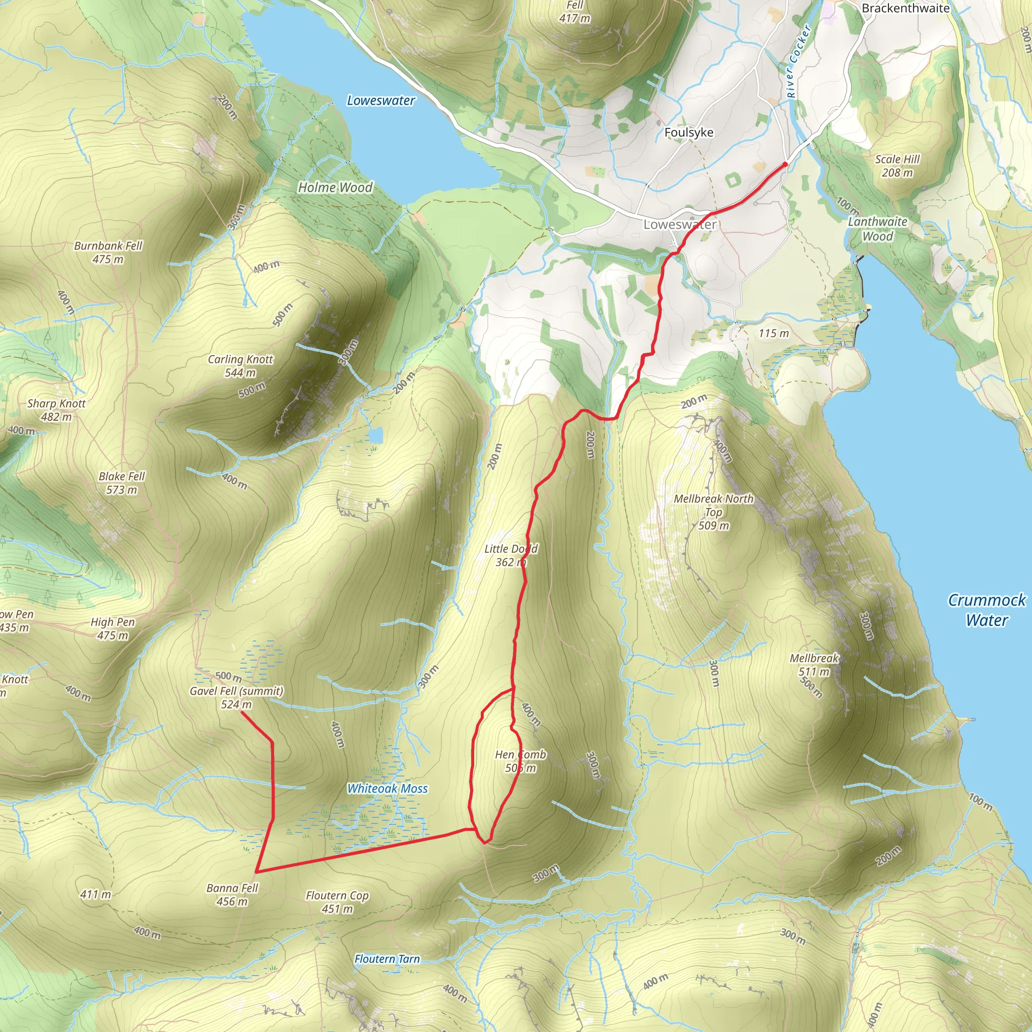 Hen Comb and Gravel Fell Walk mobile static map