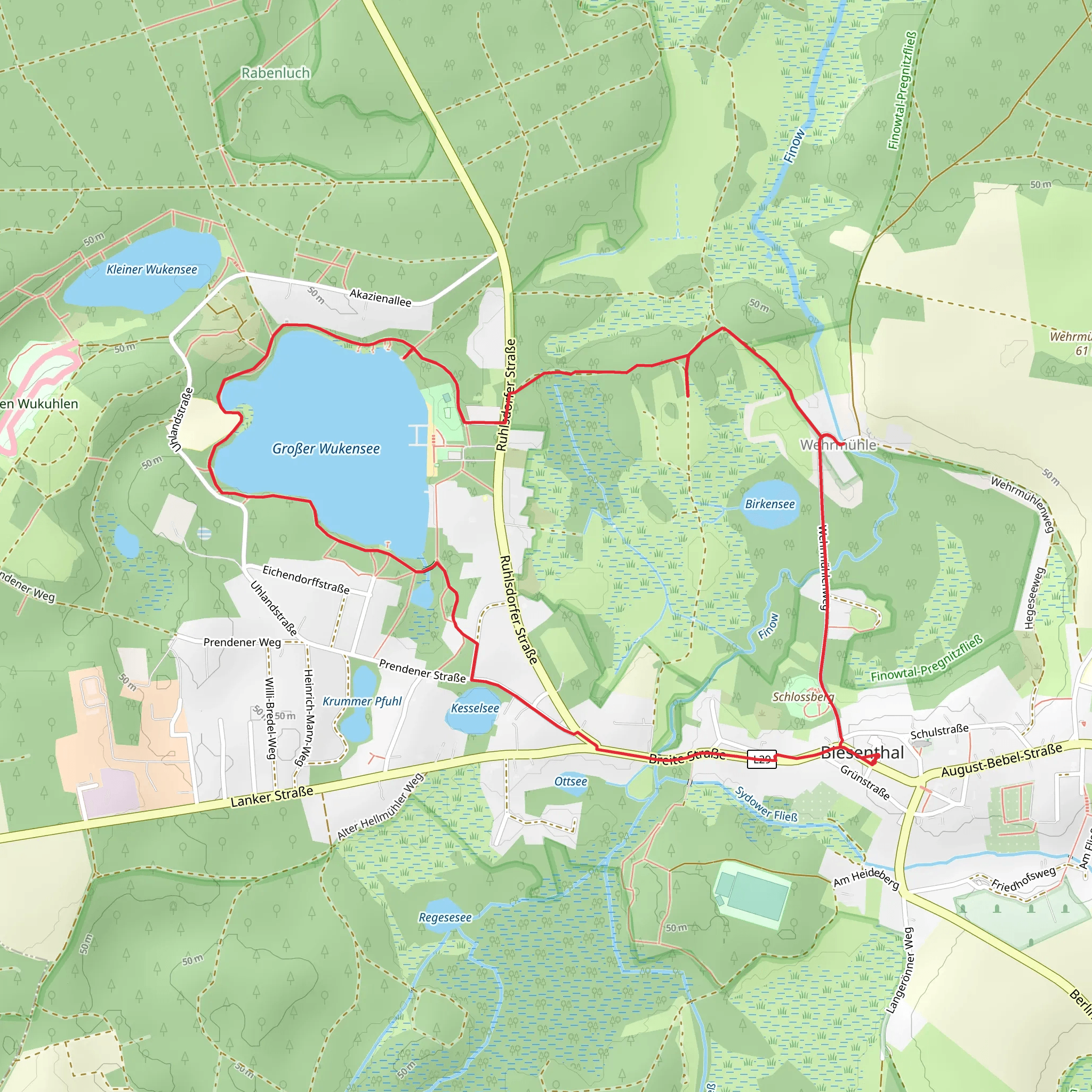 Kirchhofsweg and Großer Wukensee via Rundweg Biesenthal mobile static map