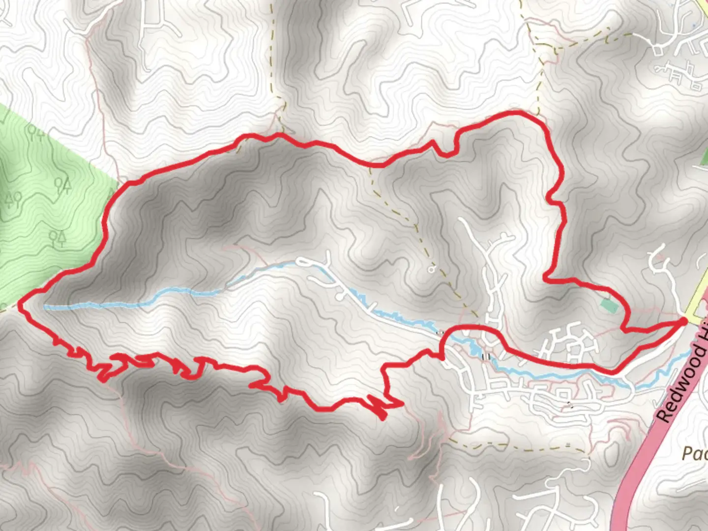An image depicting the trail Chicken Shack Fire Road - Ponti Loop Trail and its surrounding area.
