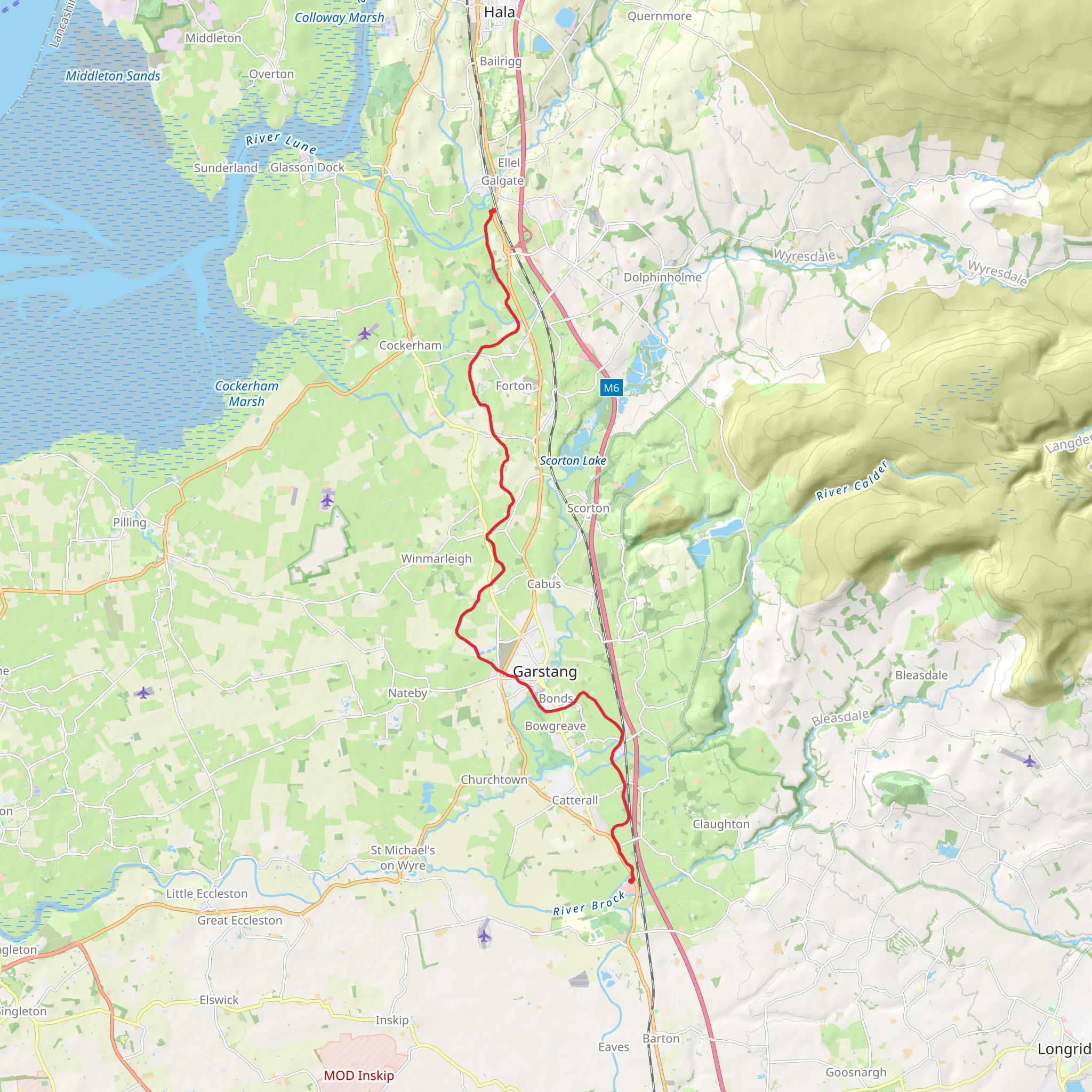 Galgate to Bilsborrow Walk via Lancaster Canal mobile static map