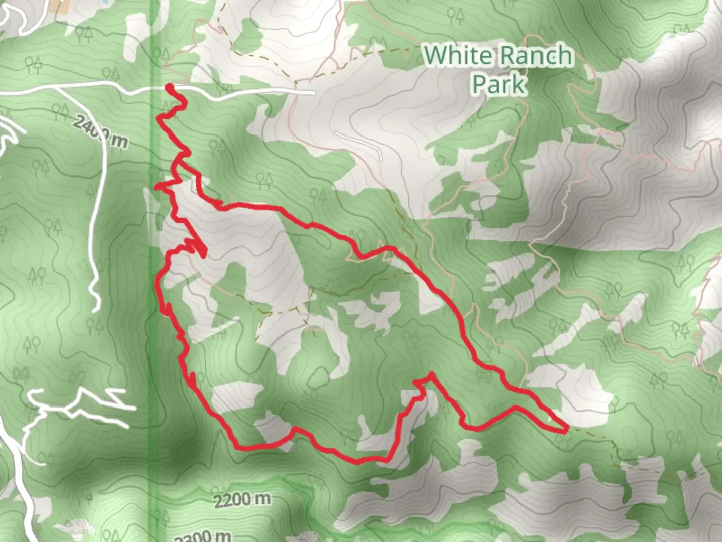 An image depicting the trail Belcher Hill and Mustang Loop Trail and its surrounding area.