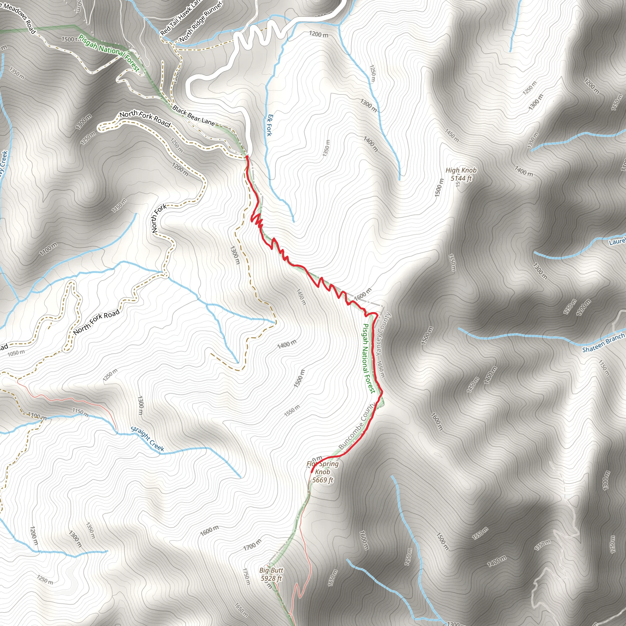 Flat Spring Knob via Big Butt Trail mobile static map